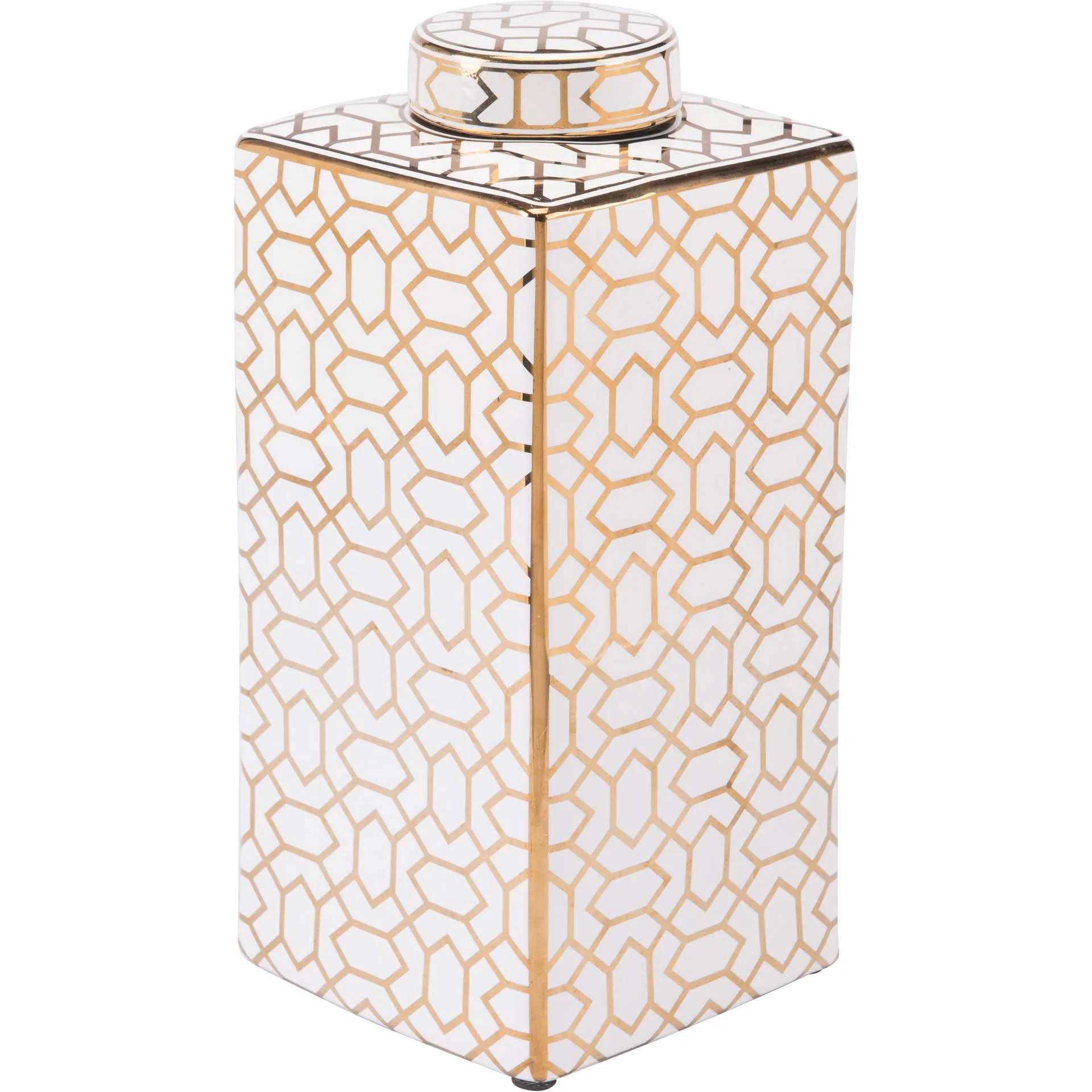 Labyrinth Covered Jar Gold/White - Image 2