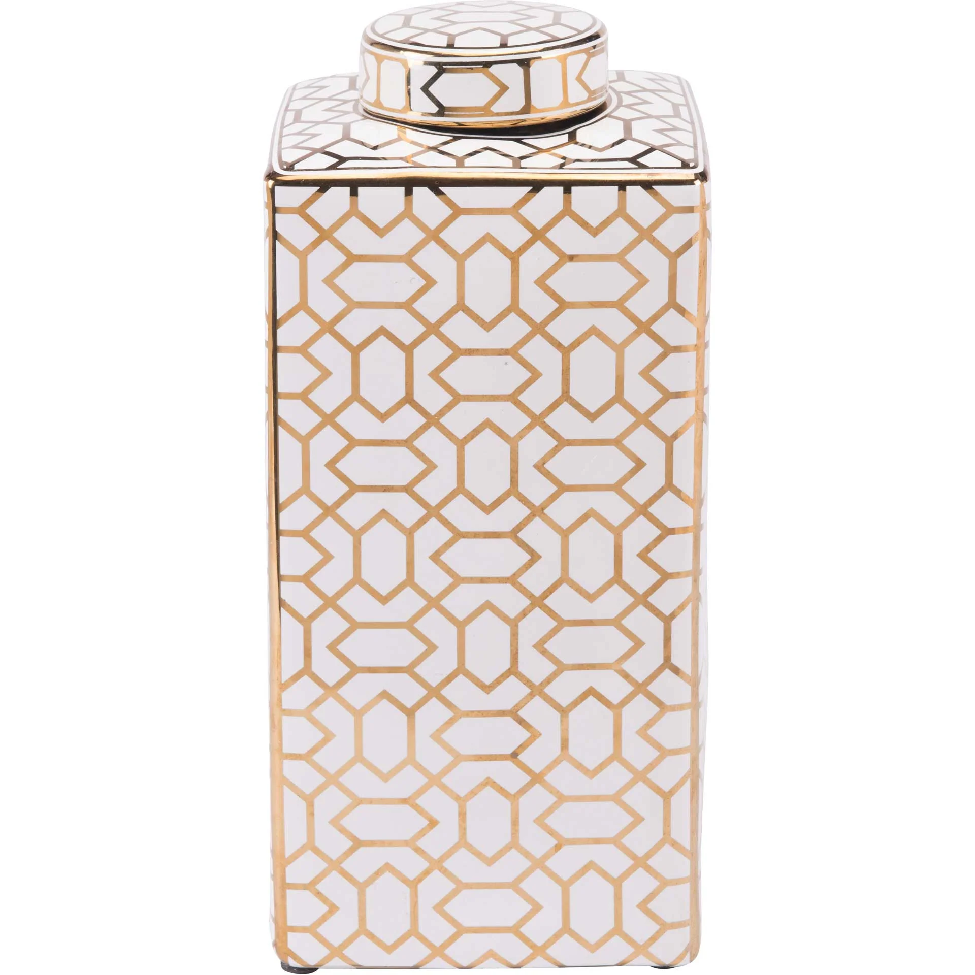 Labyrinth Covered Jar Gold/White - Image 3