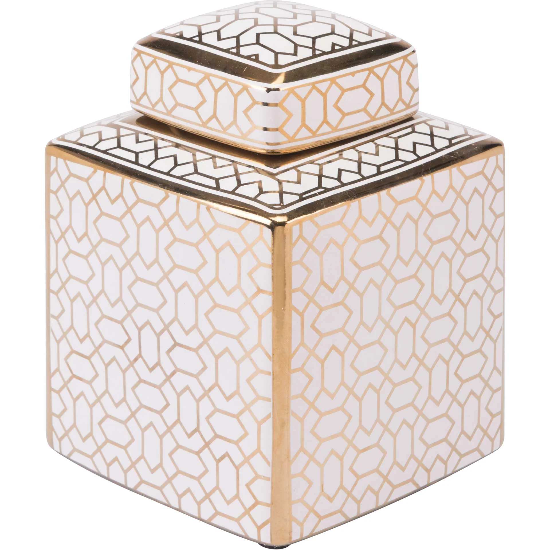 Labyrinth Covered Jar Gold/White - Image 4
