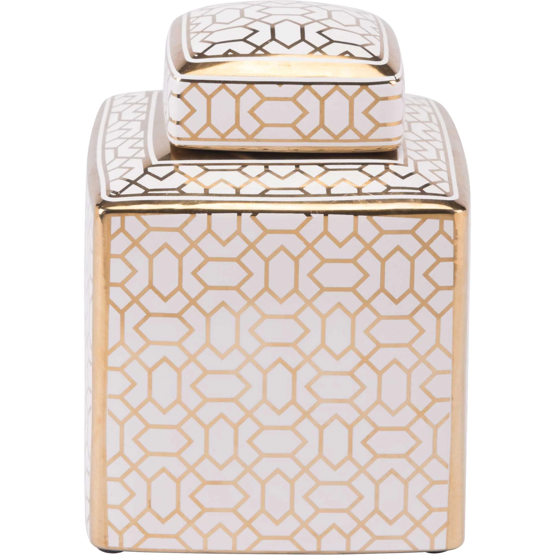 Labyrinth Covered Jar Gold/White - Image 5