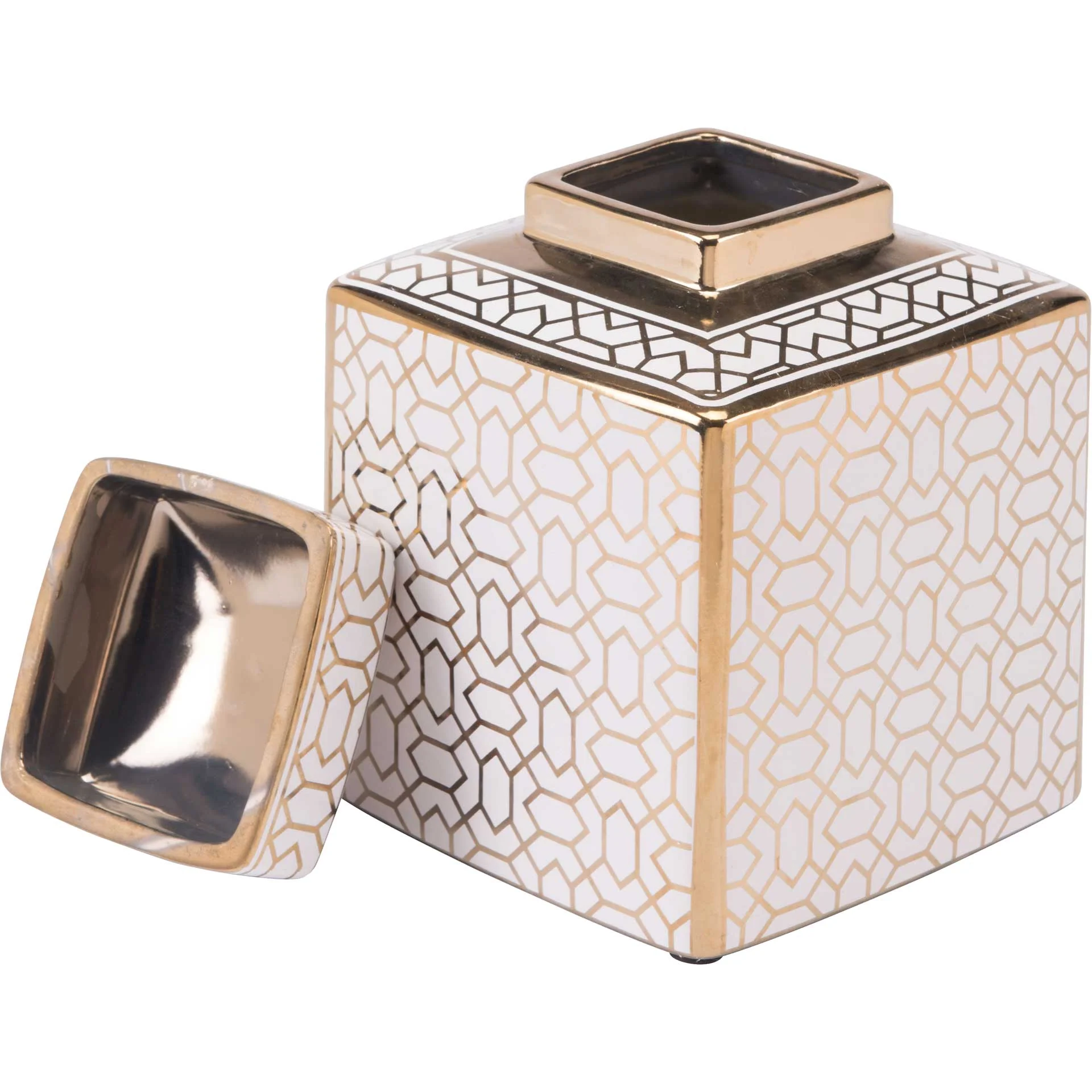 Labyrinth Covered Jar Gold/White - Image 6