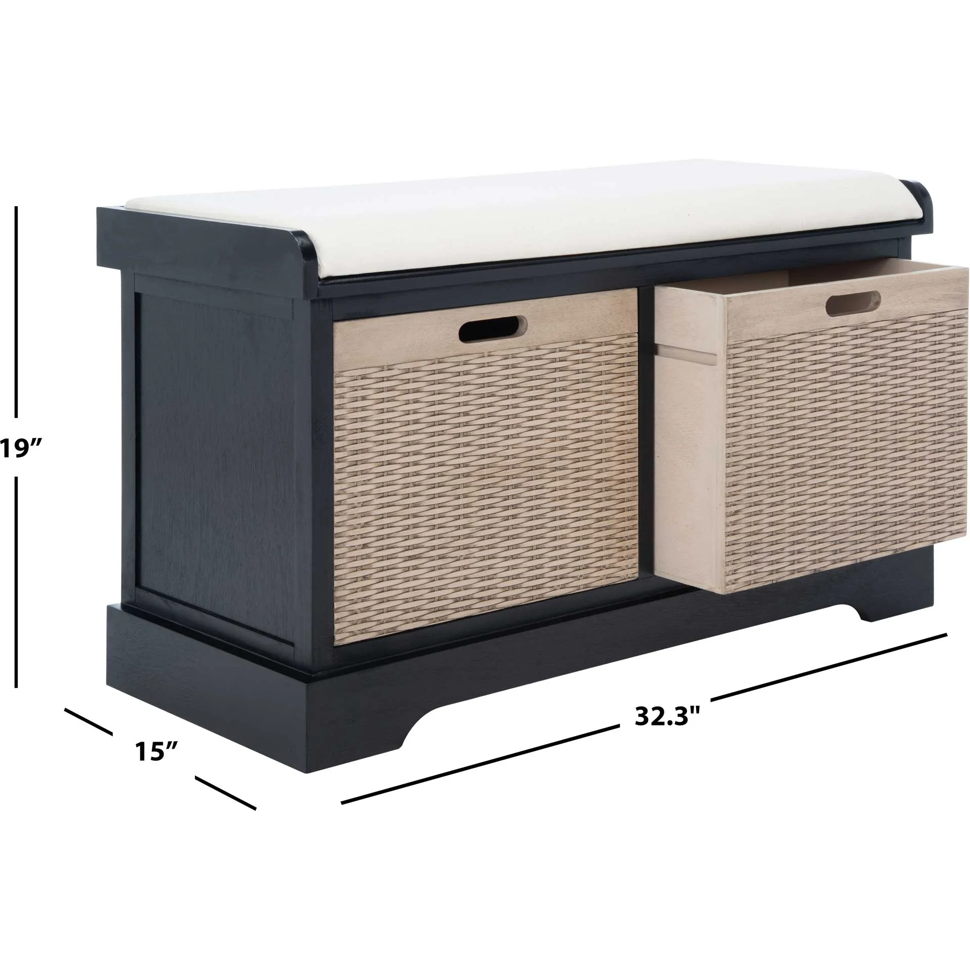 Lali 2 Drawer/Cushion Storage Bench Black - Image 10