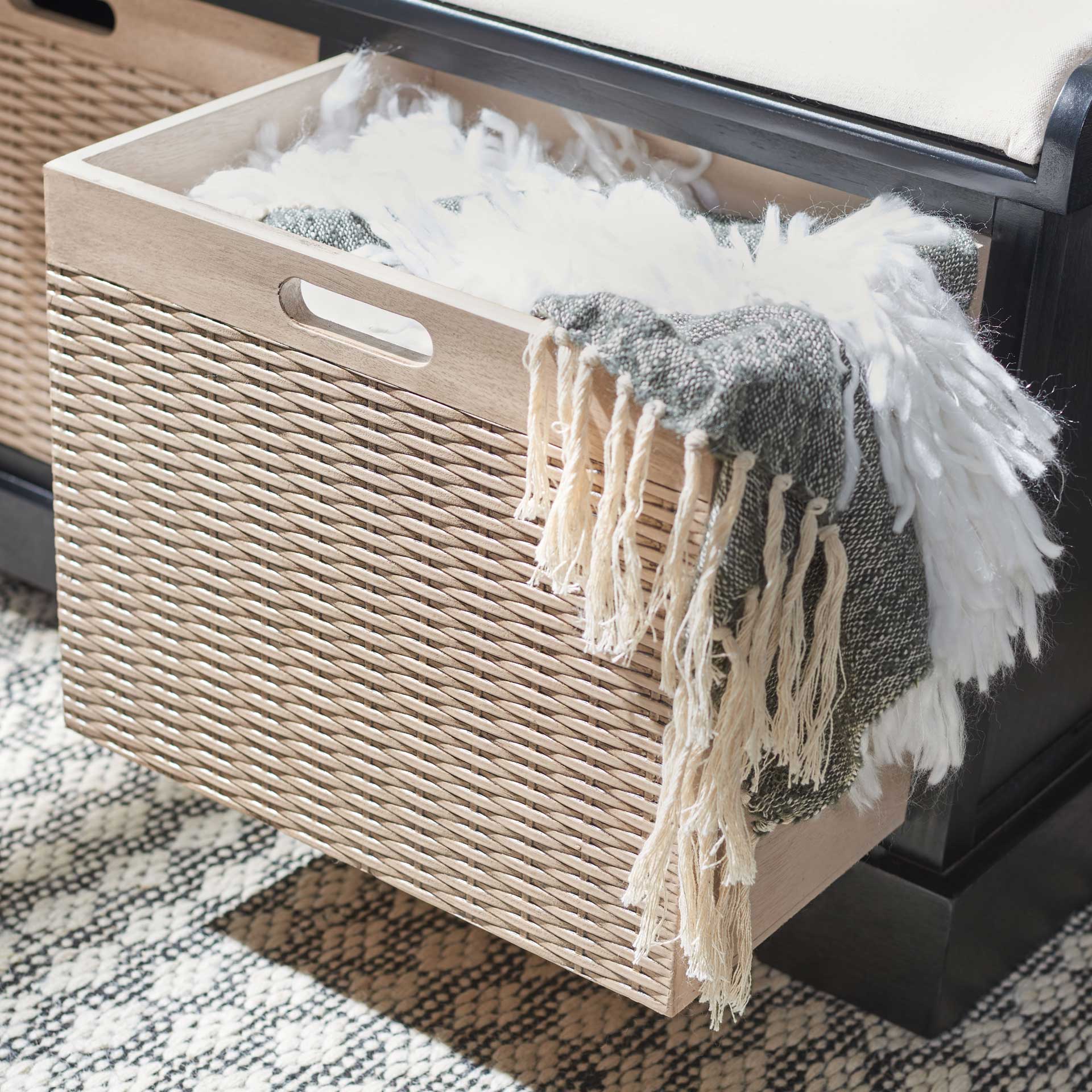 Lali 2 Drawer/Cushion Storage Bench Black - Image 7