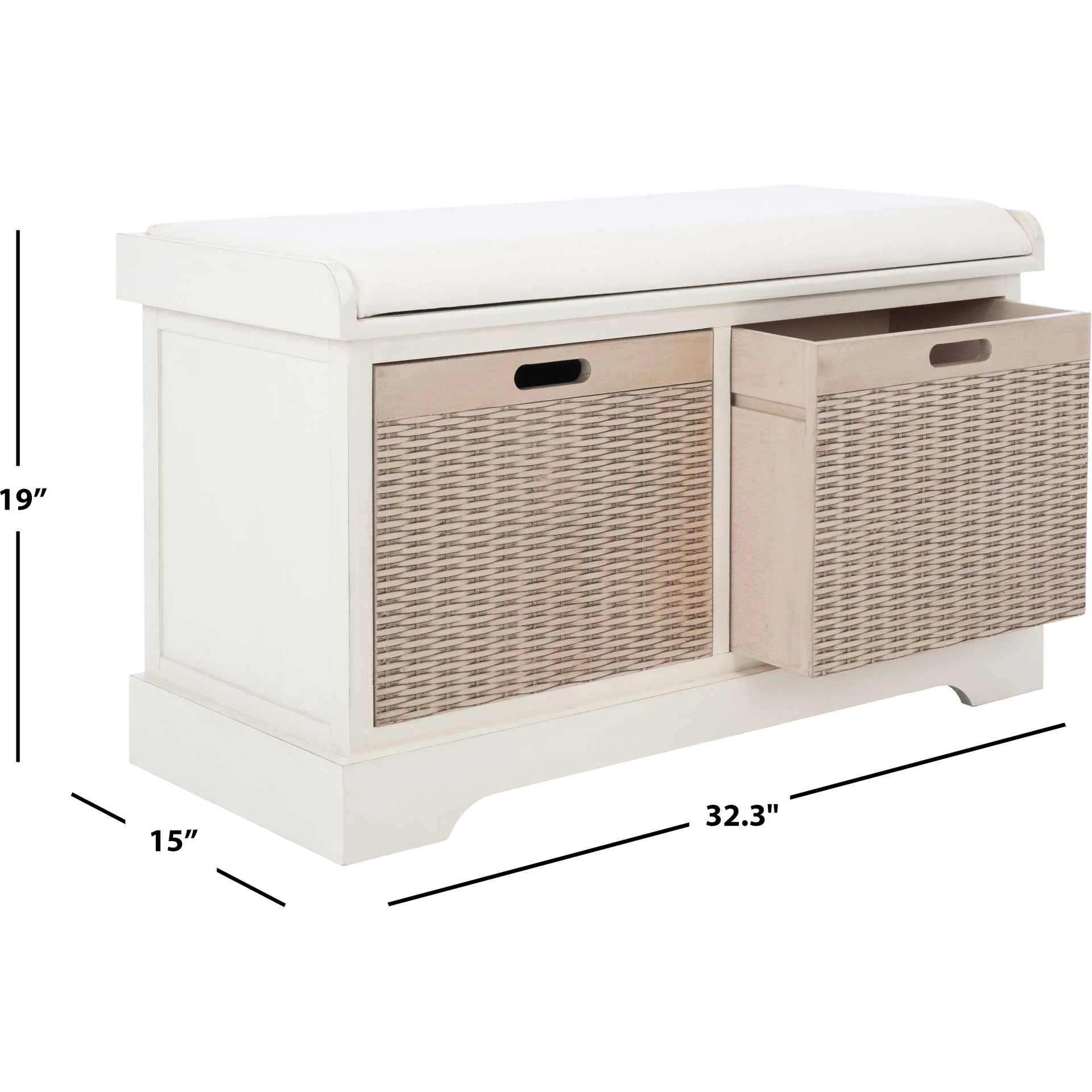 Lali 2 Drawer/Cushion Storage Bench Distressed White - Image 10