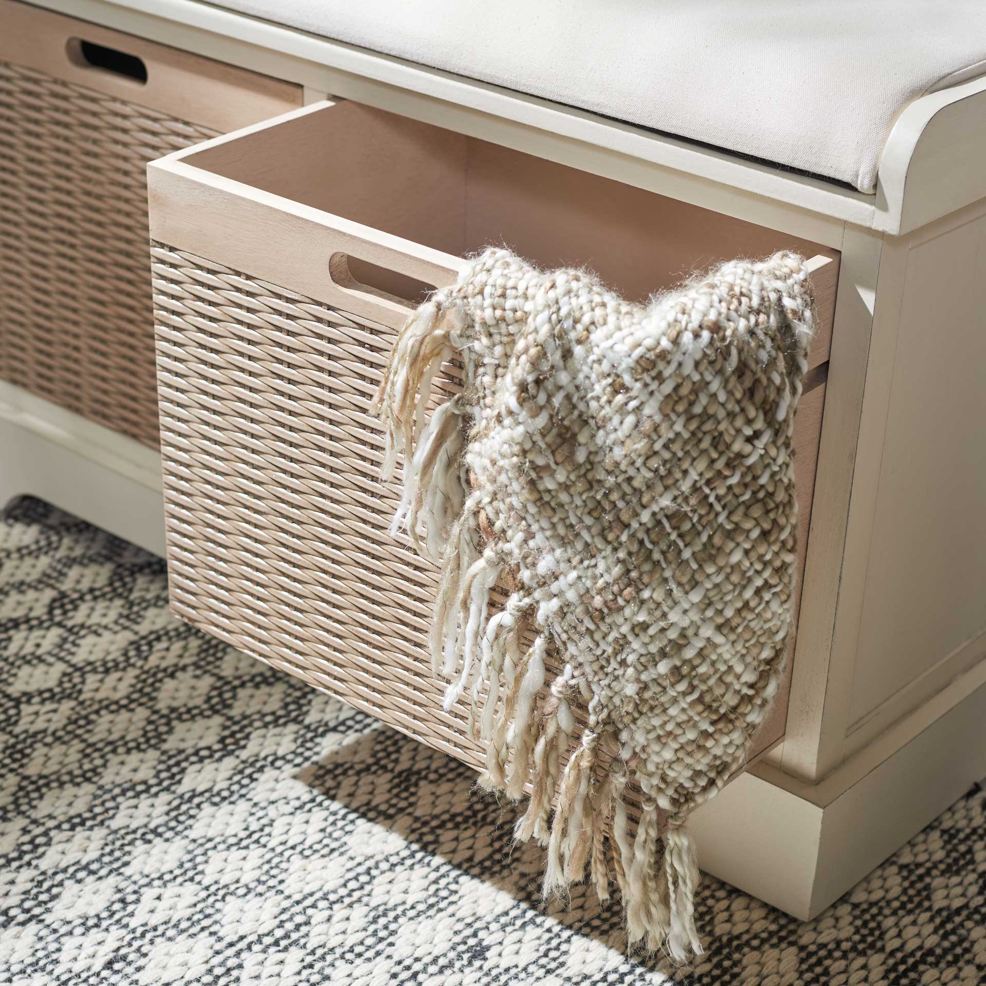 Lali 2 Drawer/Cushion Storage Bench Distressed White - Image 7