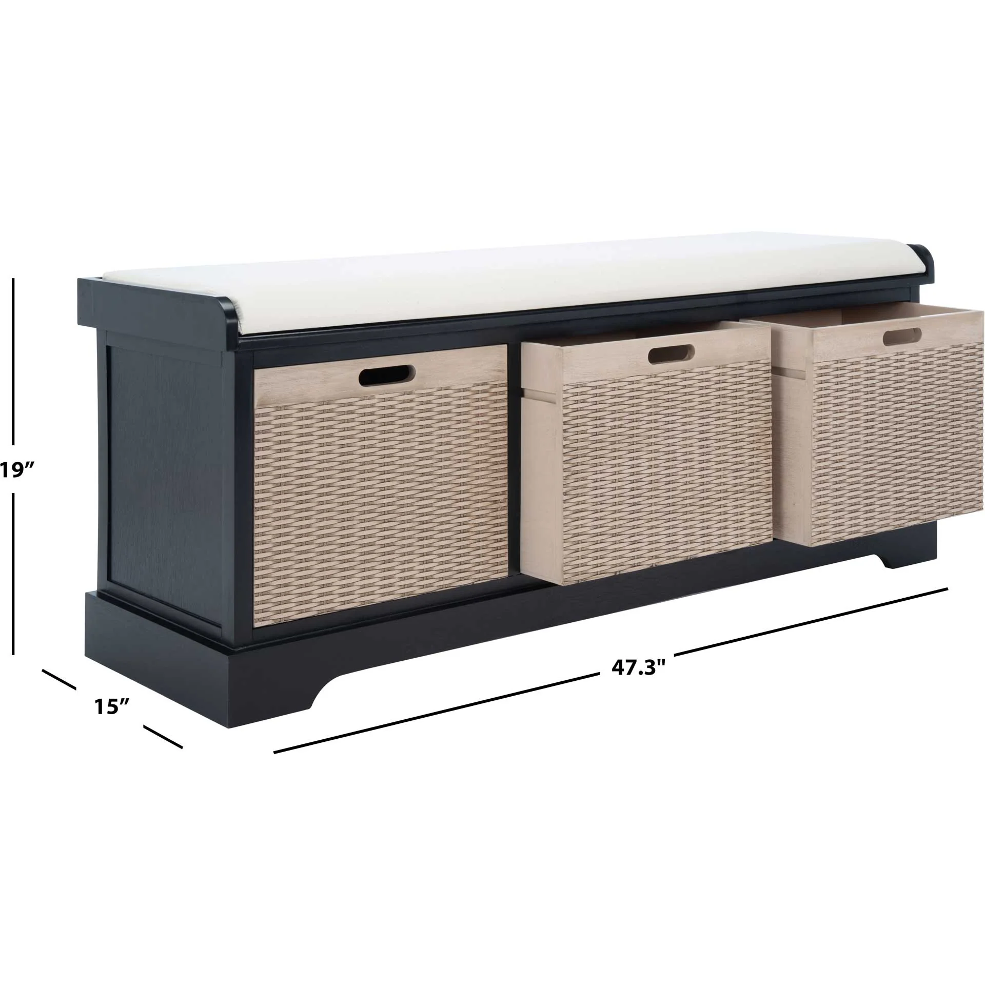 Lali 3 Drawer/Cushion Storage Bench Black - Image 10