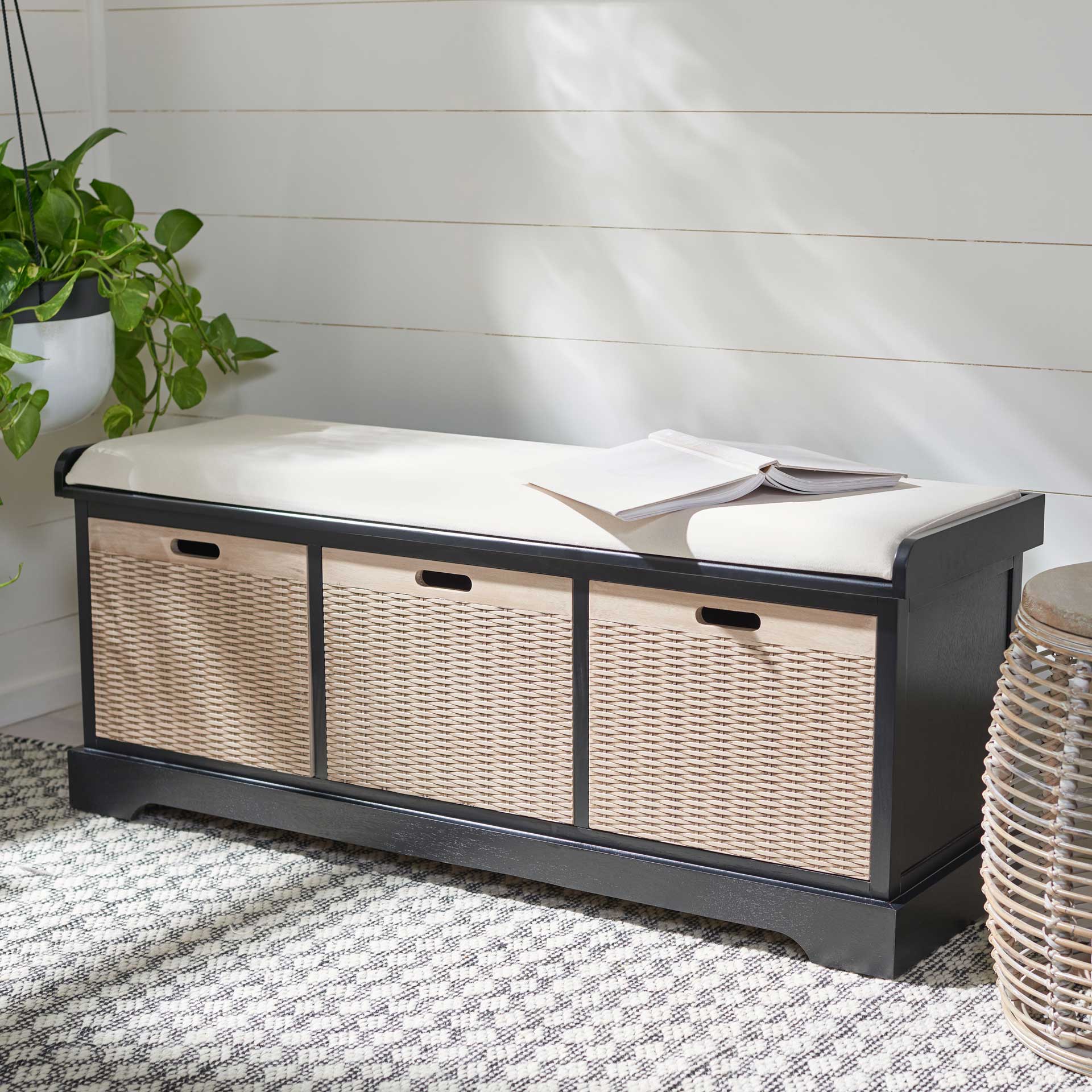 Lali 3 Drawer/Cushion Storage Bench Black - Image 8