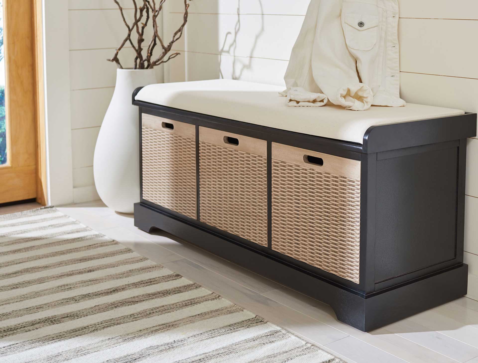 Lali 3 Drawer/Cushion Storage Bench Black - Image 9