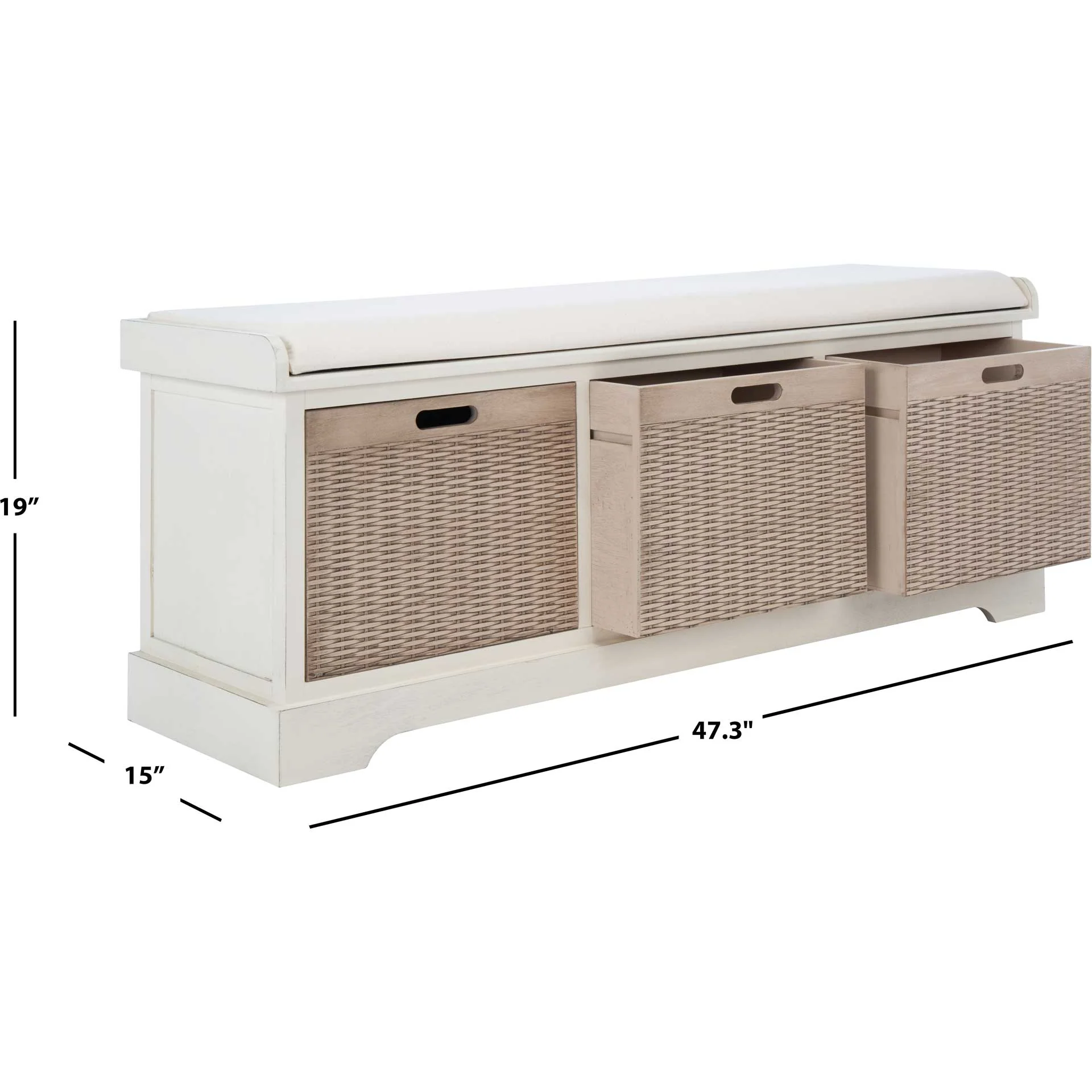 Lali 3 Drawer/Cushion Storage Bench Distressed White - Image 10