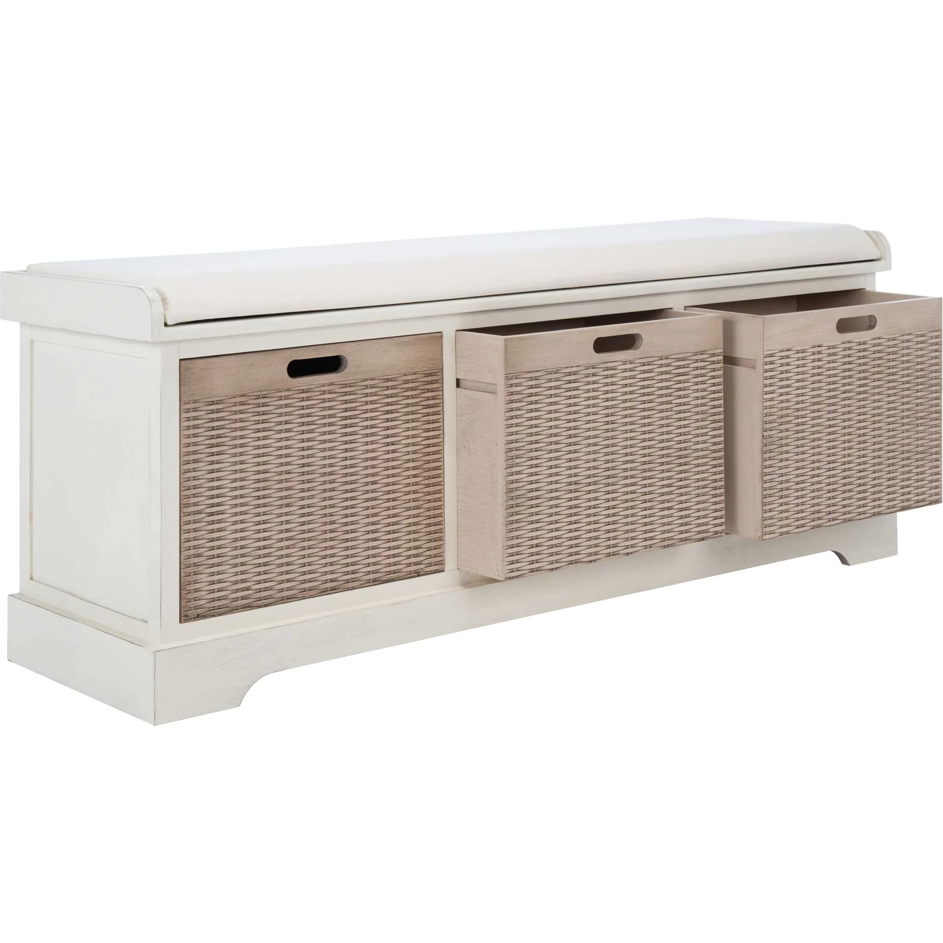 Lali 3 Drawer/Cushion Storage Bench Distressed White - Image 2