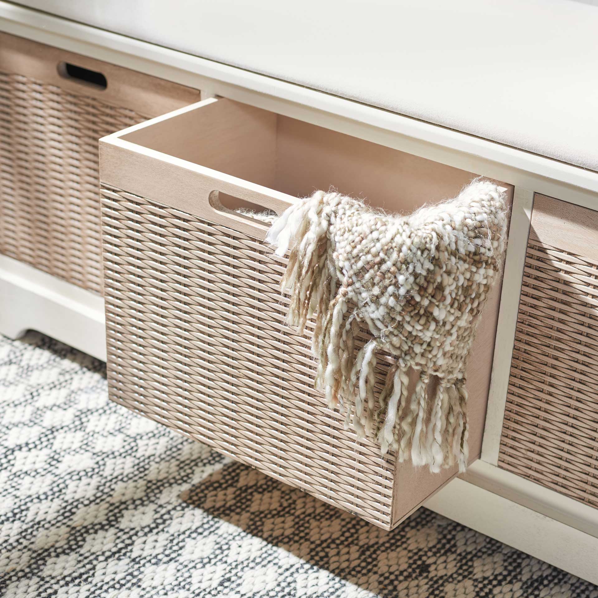 Lali 3 Drawer/Cushion Storage Bench Distressed White - Image 7
