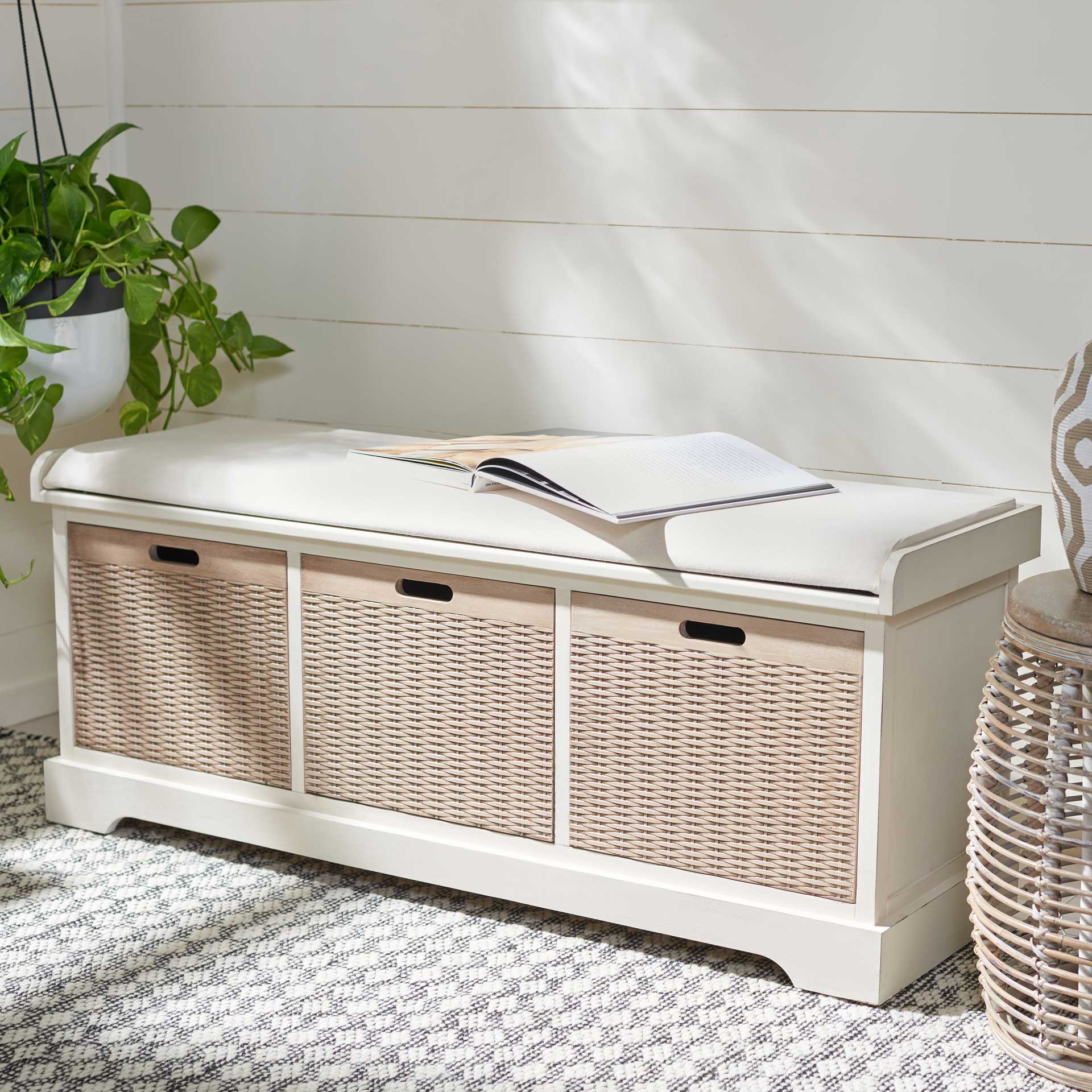 Lali 3 Drawer/Cushion Storage Bench Distressed White - Image 8