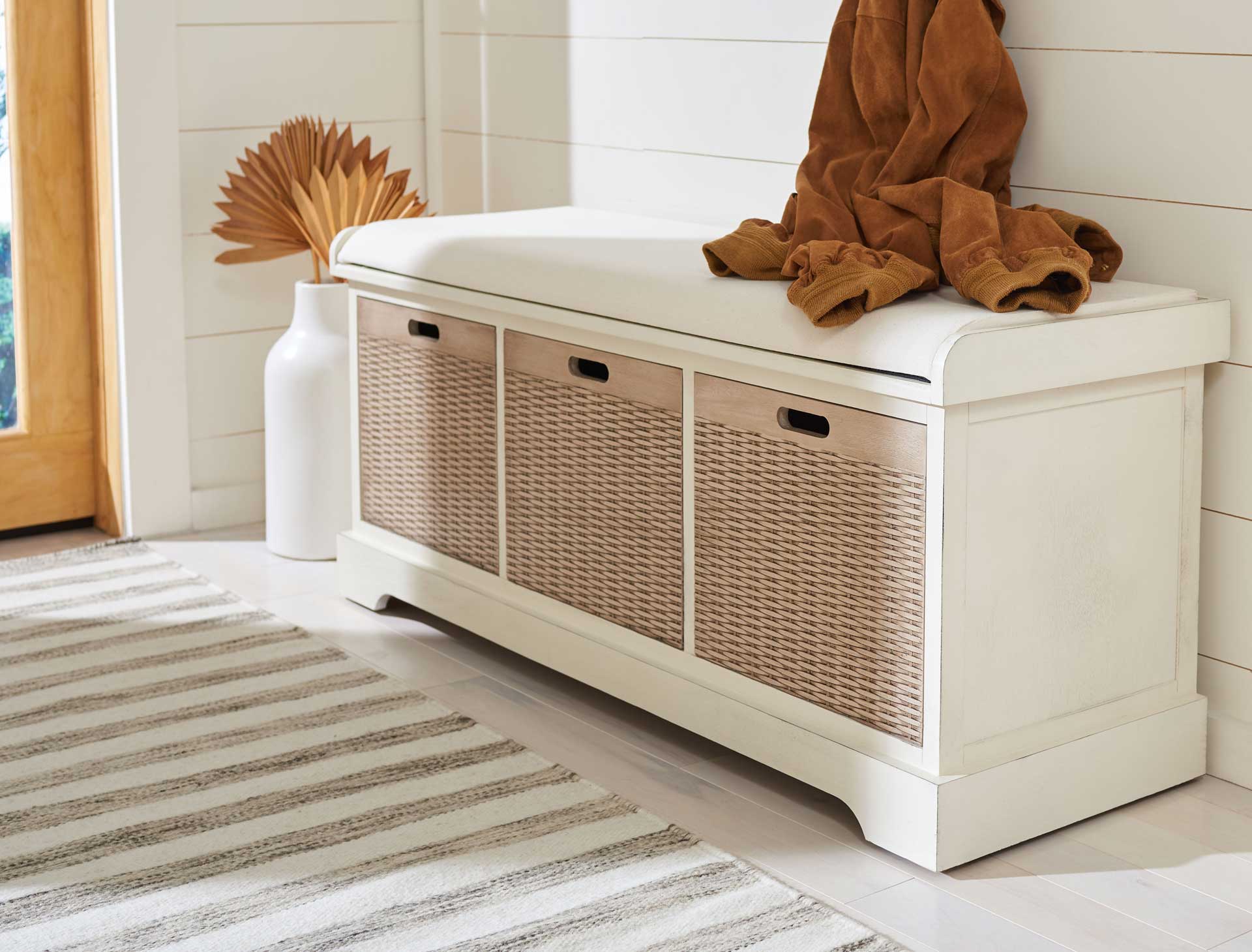 Lali 3 Drawer/Cushion Storage Bench Distressed White - Image 9