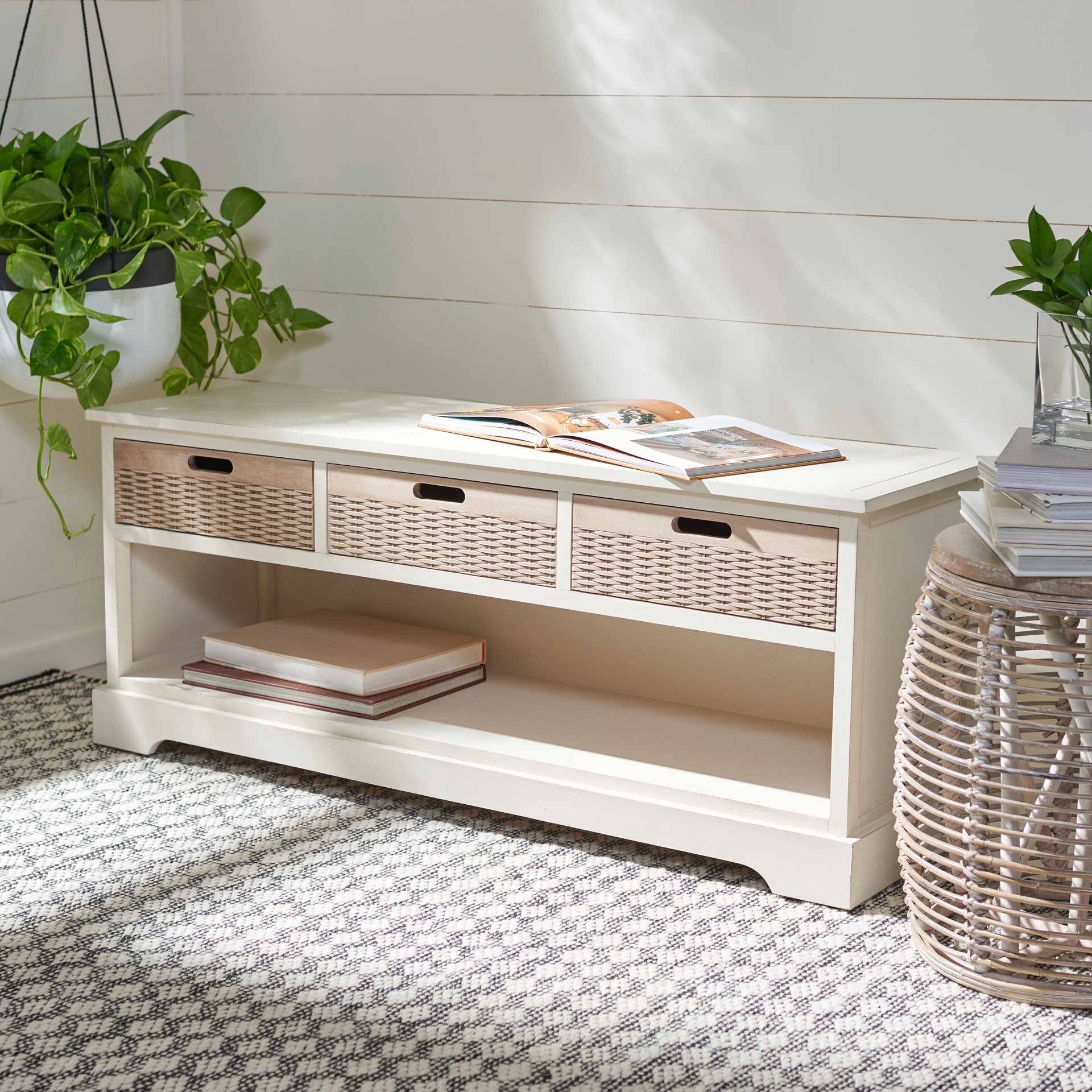 Lali 3 Drawer Storage Bench Distressed White - Image 8