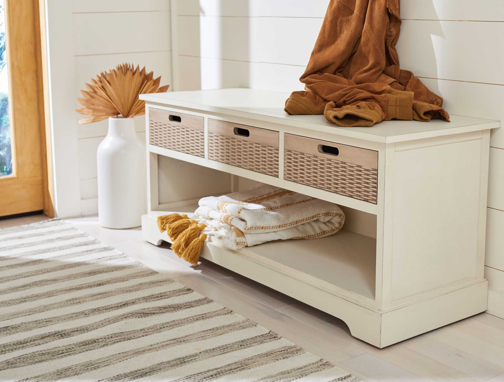 Lali 3 Drawer Storage Bench Distressed White - Image 9