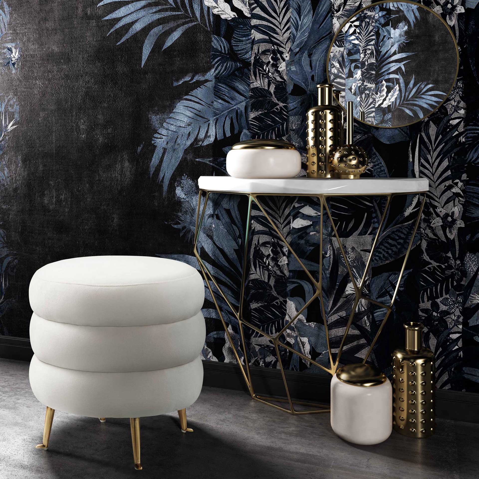 Lamar Velvet Ottoman Cream - Image 5