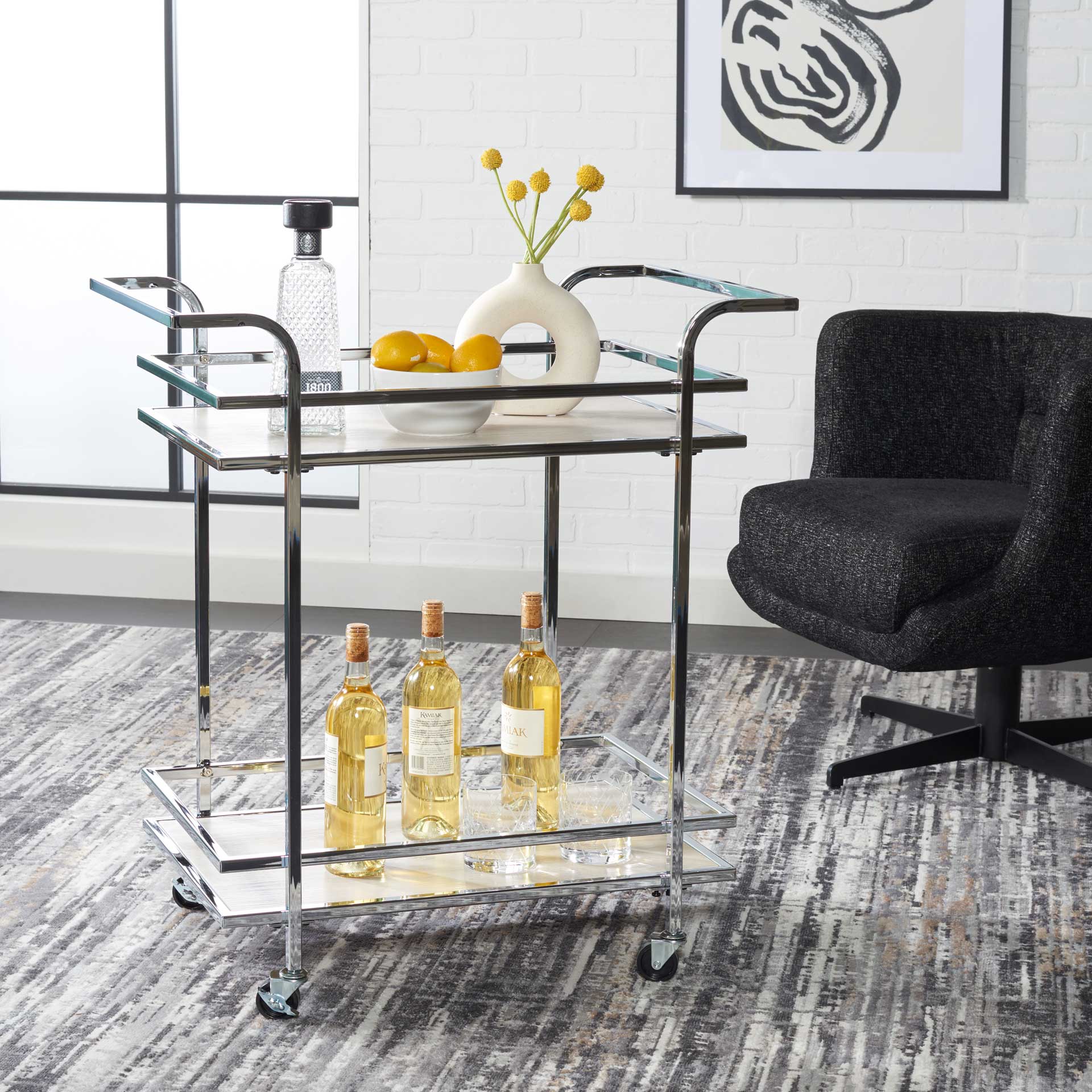 Lameka 2 Tier Bar Cart Chrome/Gray - Image 5