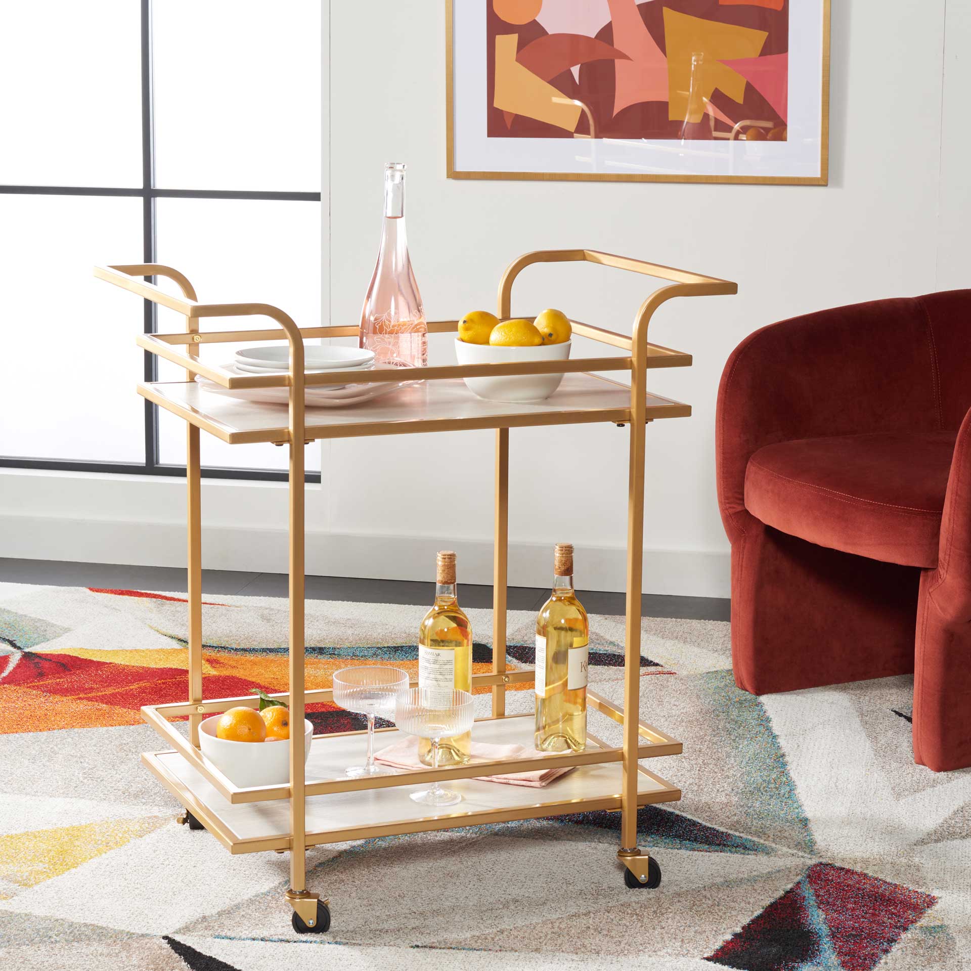 Lameka 2 Tier Bar Cart Matte Gold/Gray - Image 5