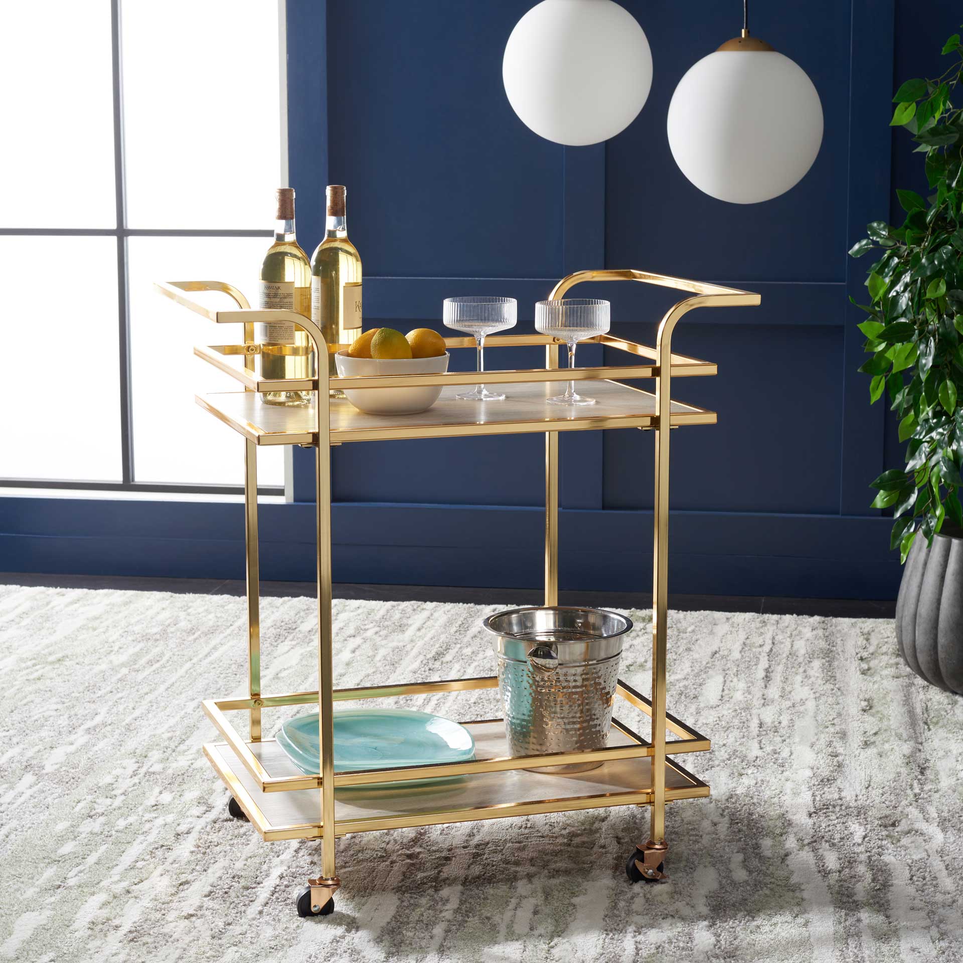 Lameka 2 Tier Bar Cart Polished Gold/Gray - Image 5