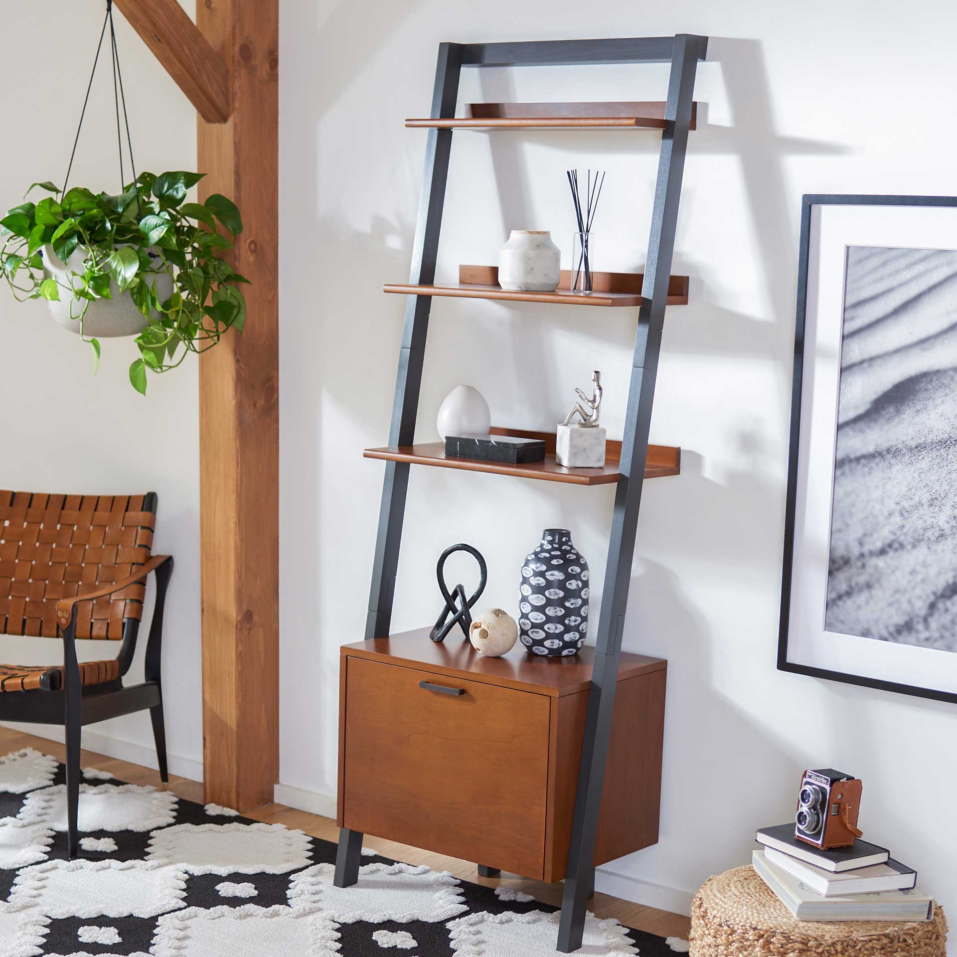Landria 3 Shelf 1 Door Etagere Honey Brown/Charcoal - Image 4