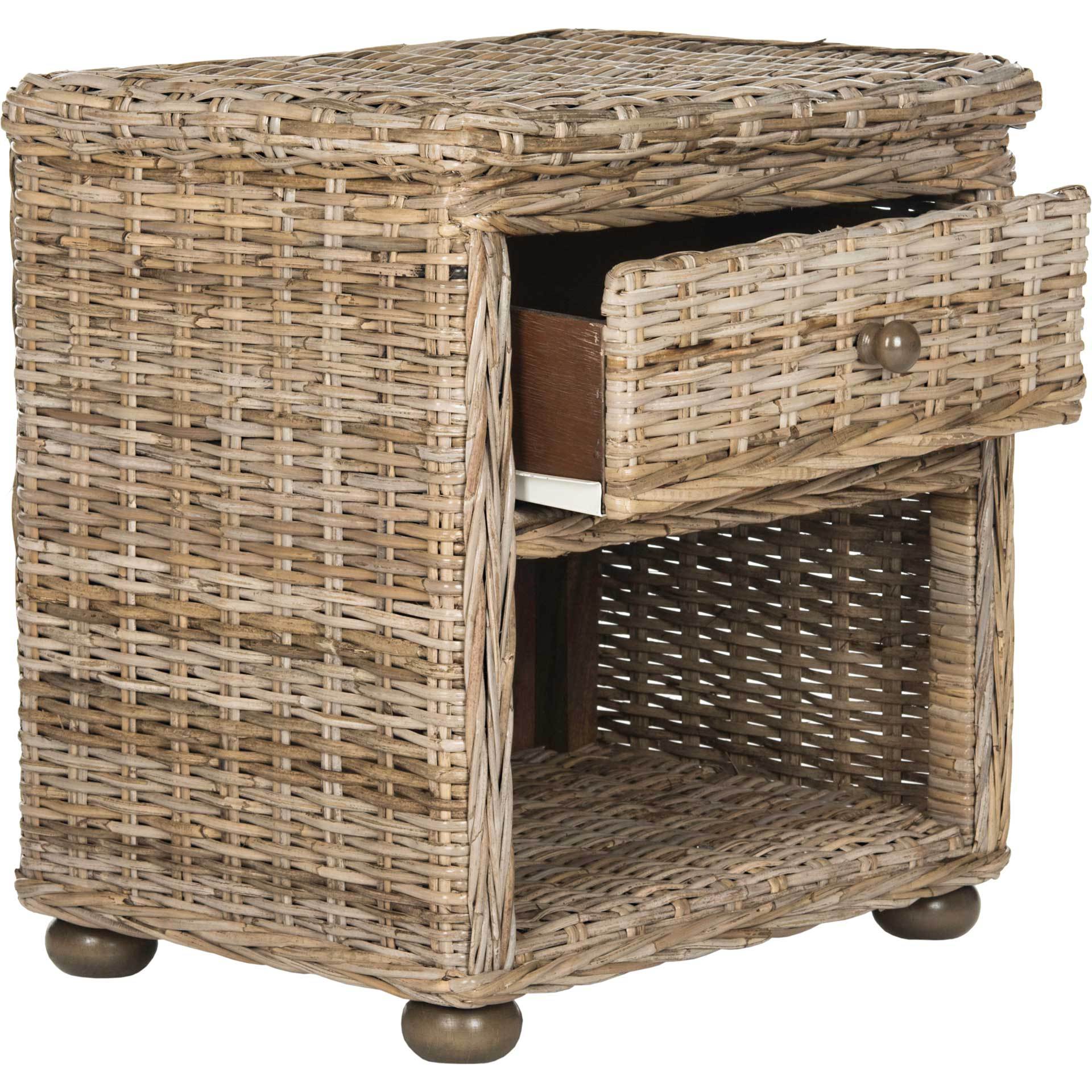 Lara Natural Gray Wicker Nightstand - Image 2