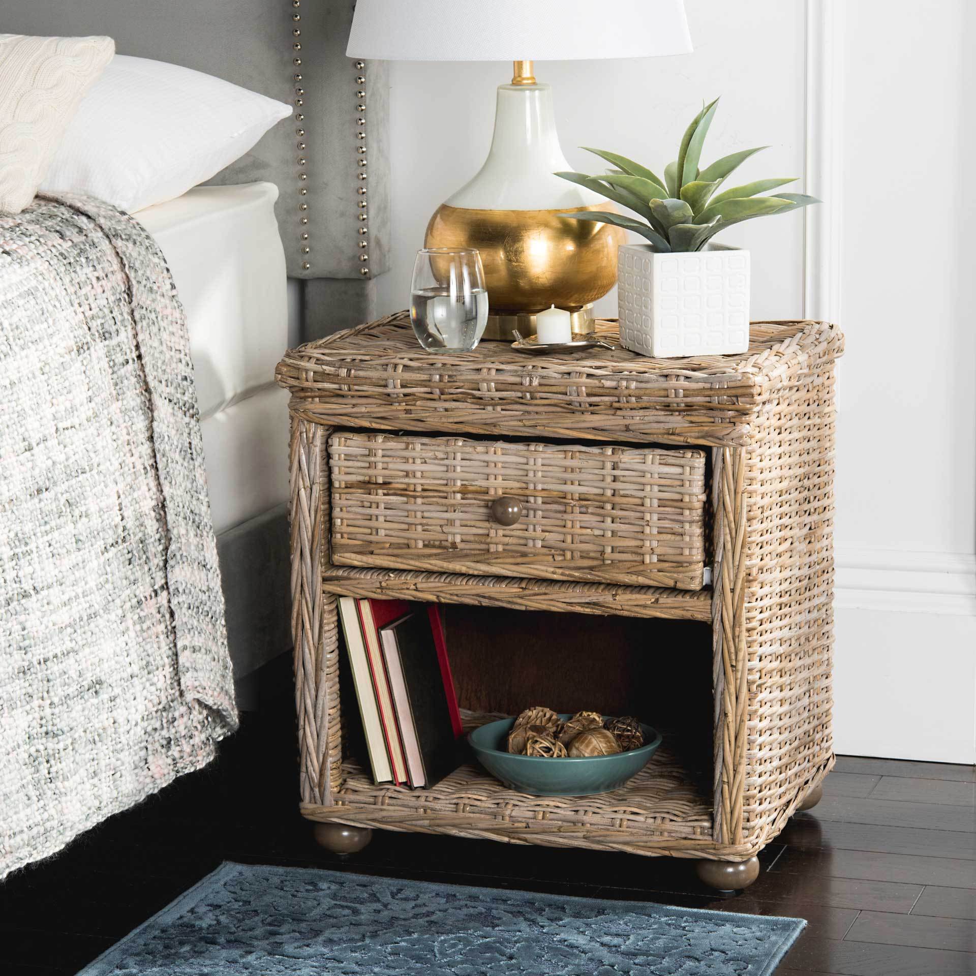 Lara Natural Gray Wicker Nightstand - Image 5