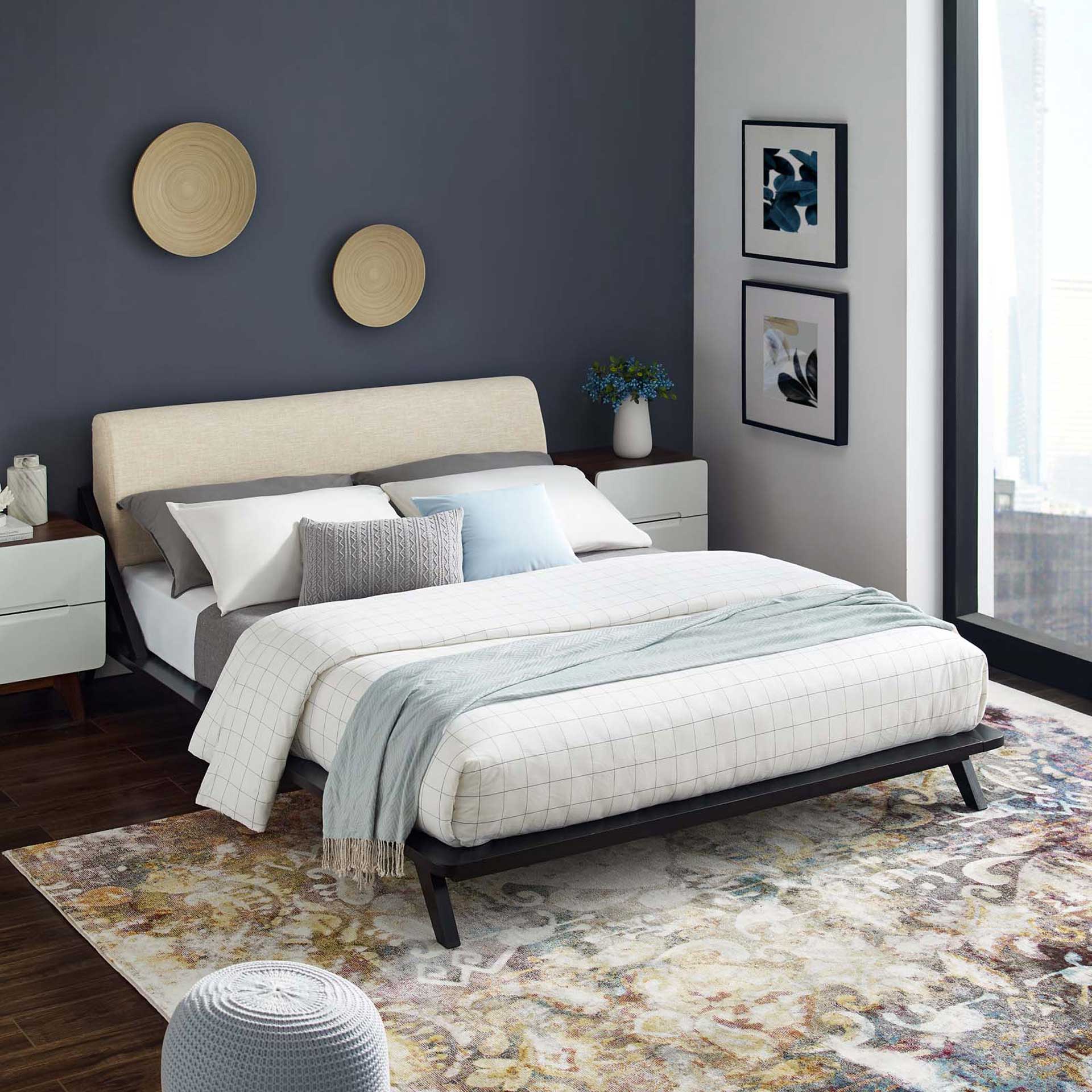 Larry Fabric Platform Bed Cappuccino/Beige - Image 5