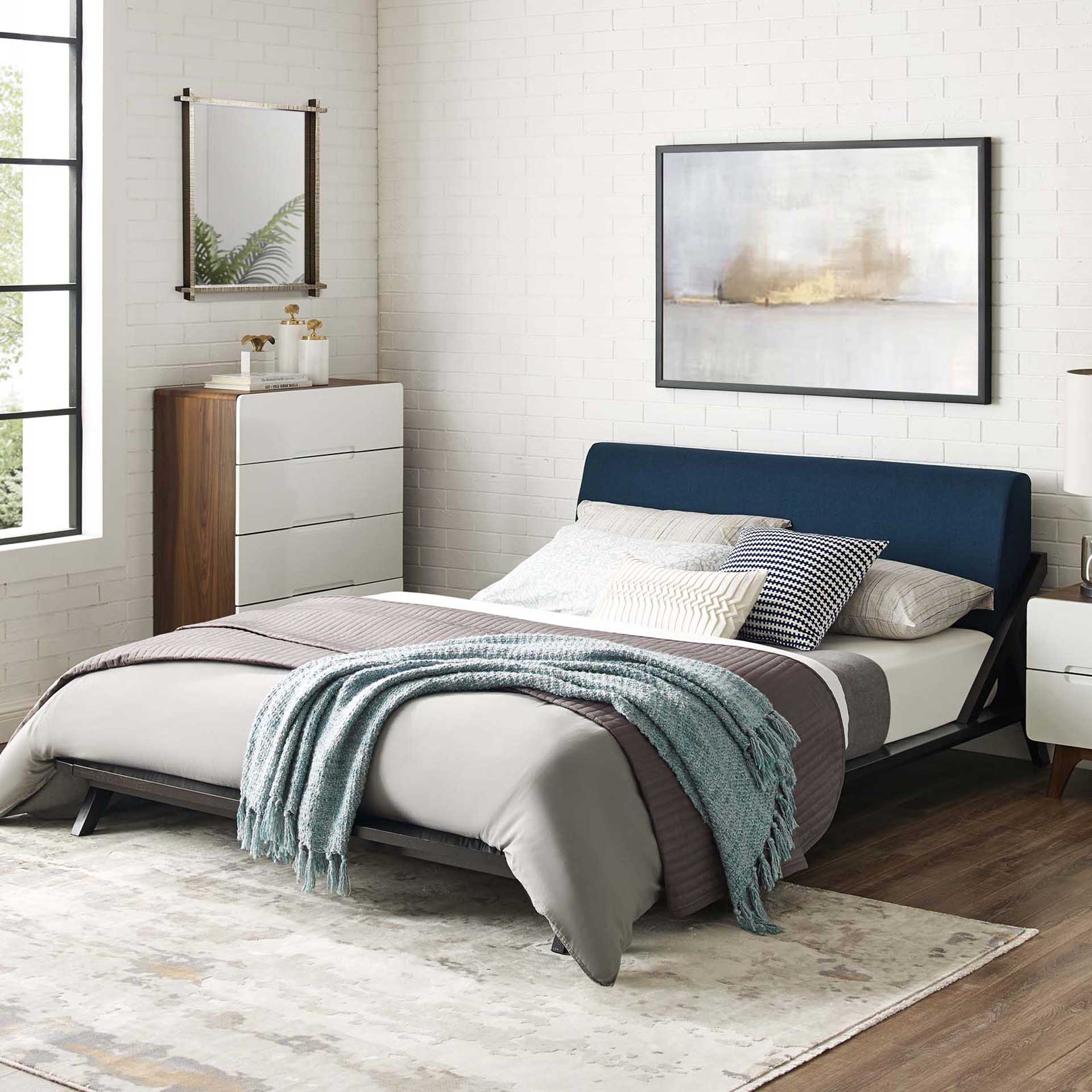 Larry Fabric Platform Bed Cappuccino/Blue - Image 5