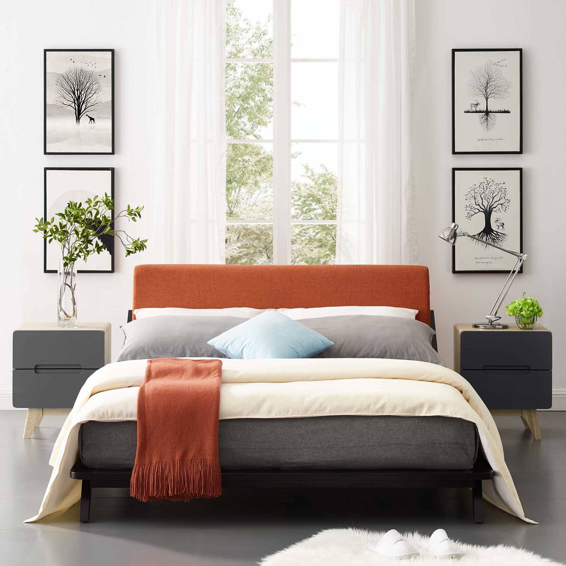 Larry Fabric Platform Bed Cappuccino/Orange - Image 5