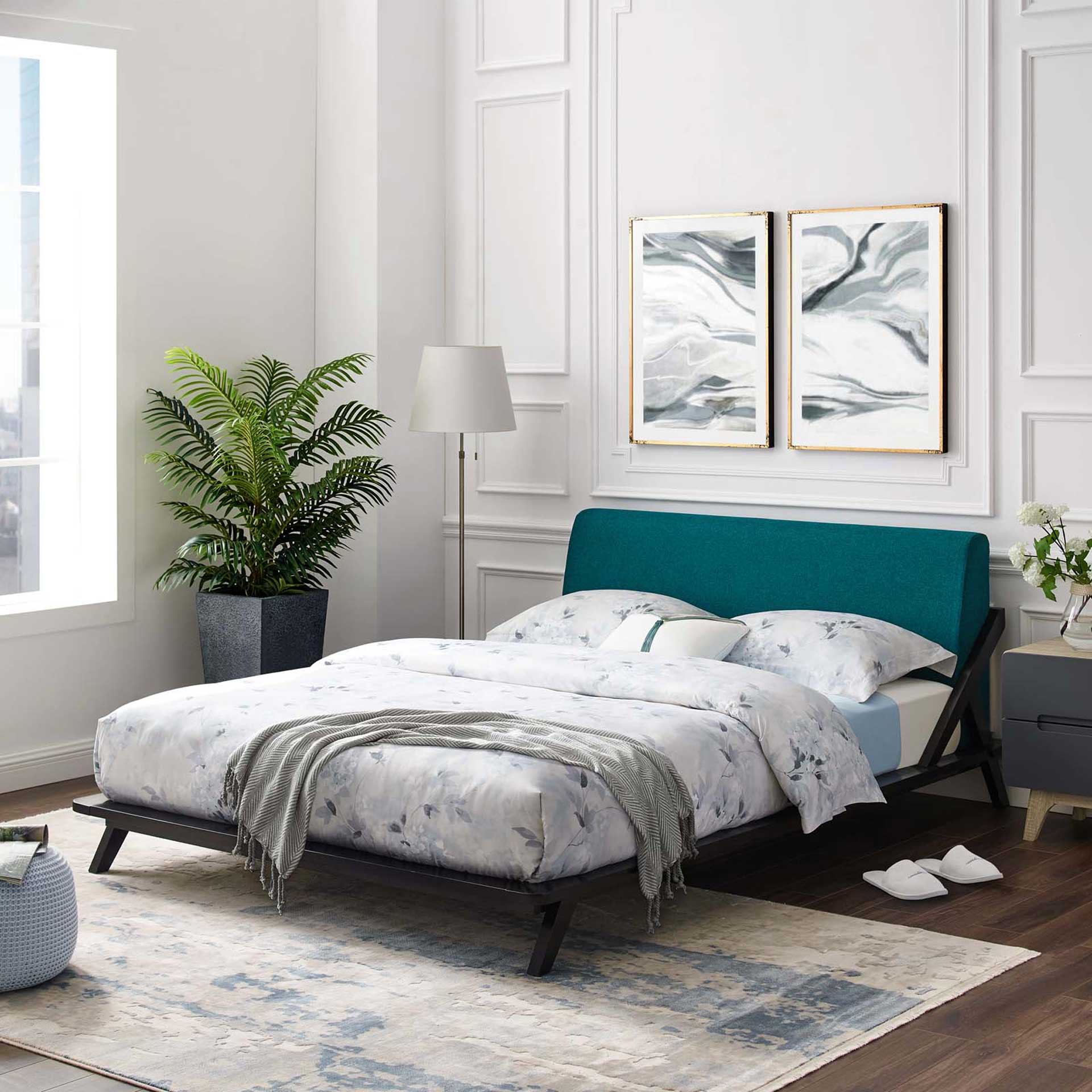 Larry Fabric Platform Bed Cappuccino/Teal - Image 5
