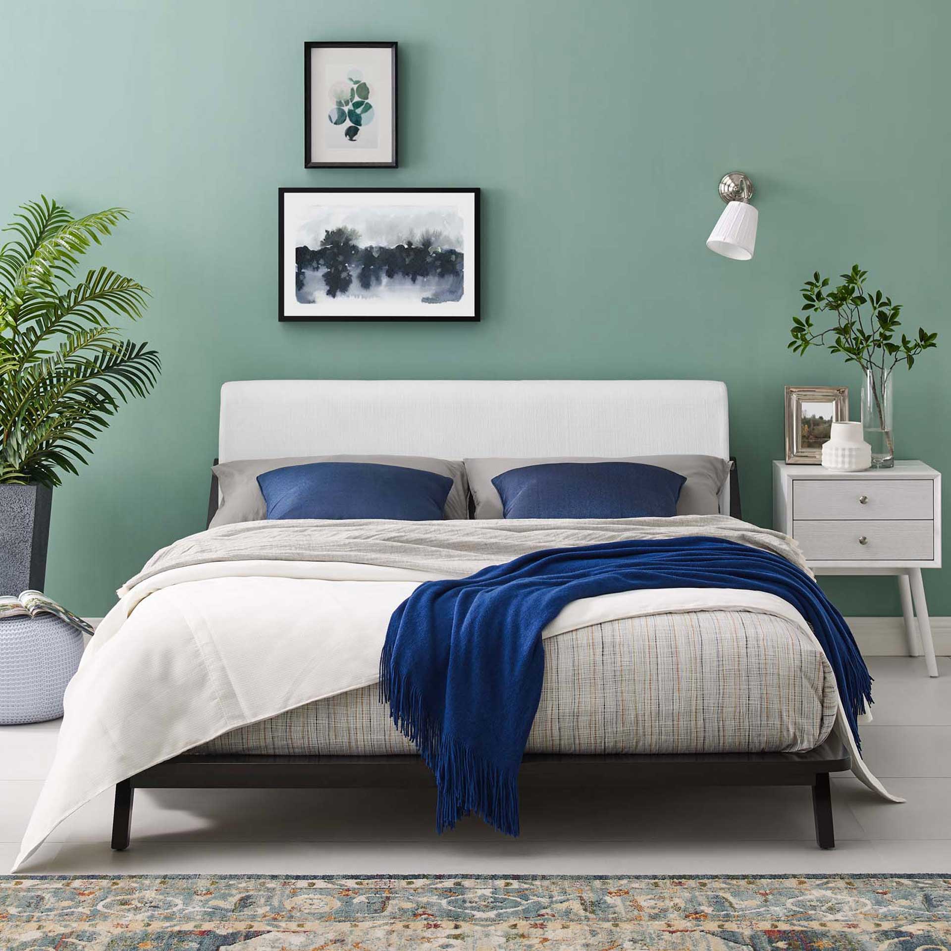 Larry Fabric Platform Bed Cappuccino/White - Image 5