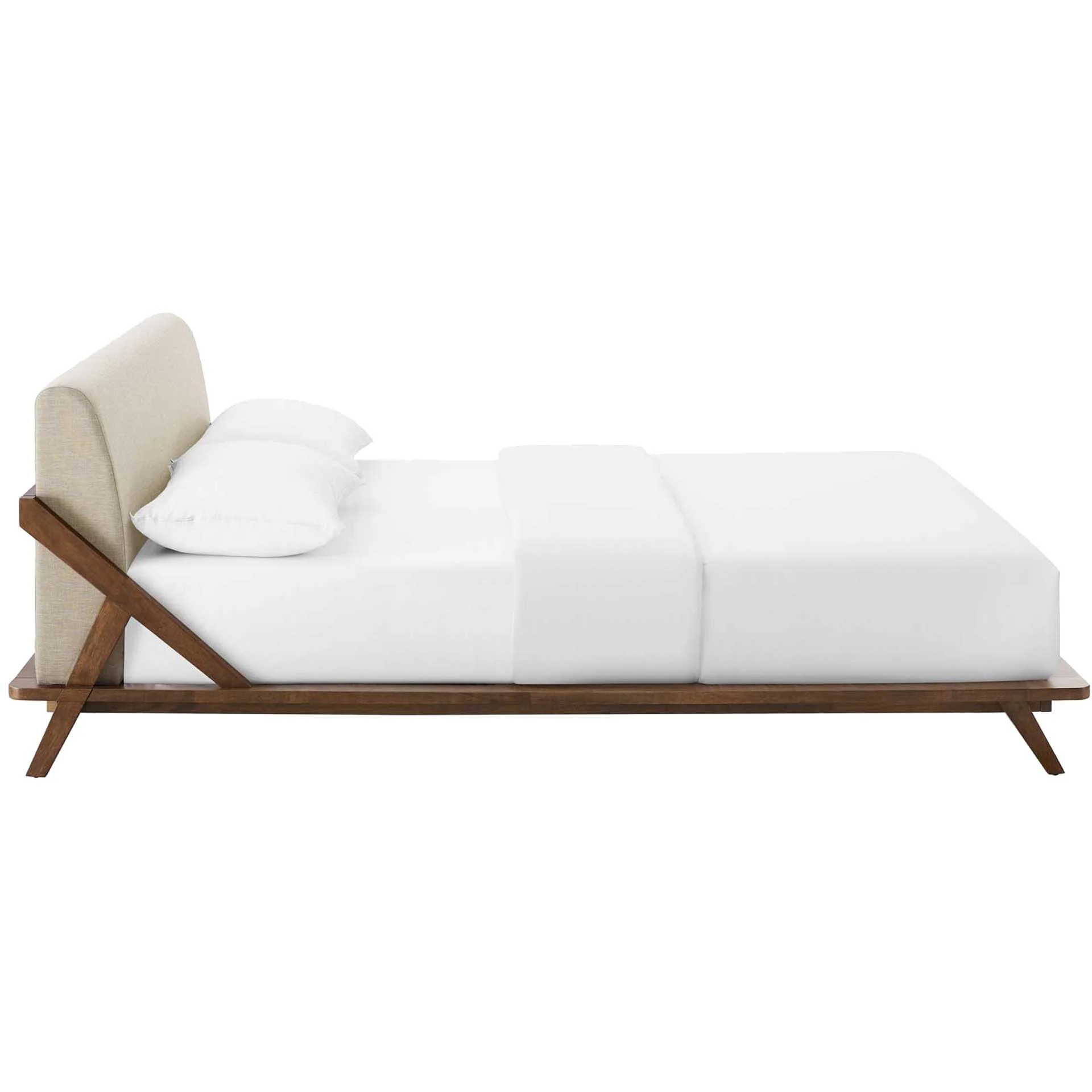 Larry Fabric Platform Bed Walnut/Beige - Image 3