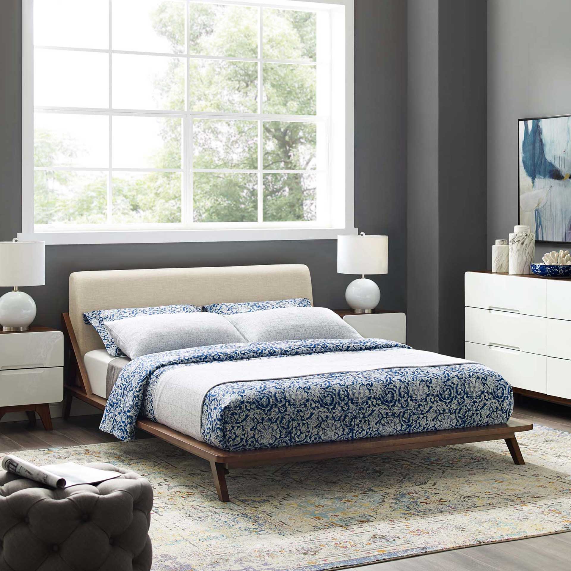 Larry Fabric Platform Bed Walnut/Beige - Image 5