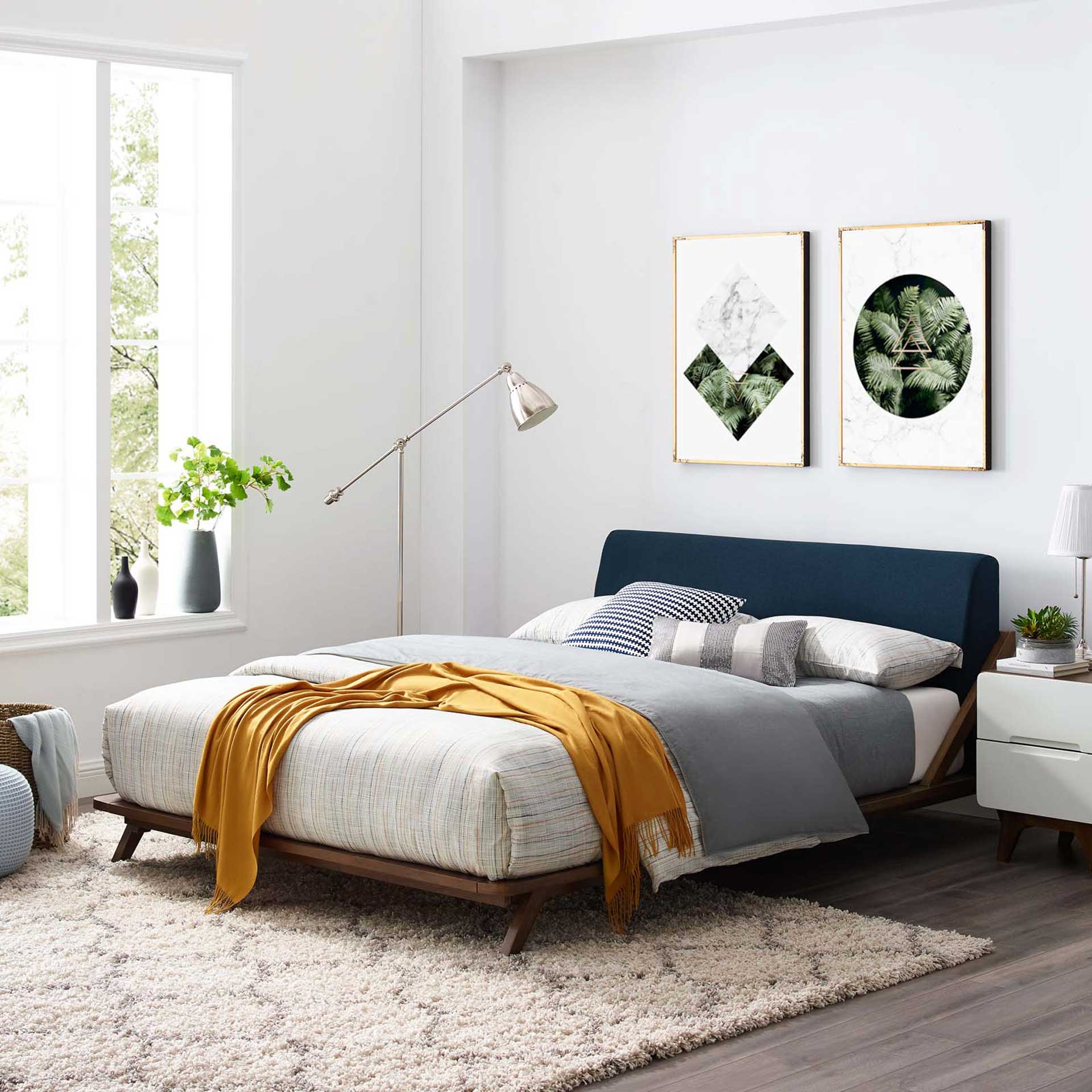 Larry Fabric Platform Bed Walnut/Blue - Image 5