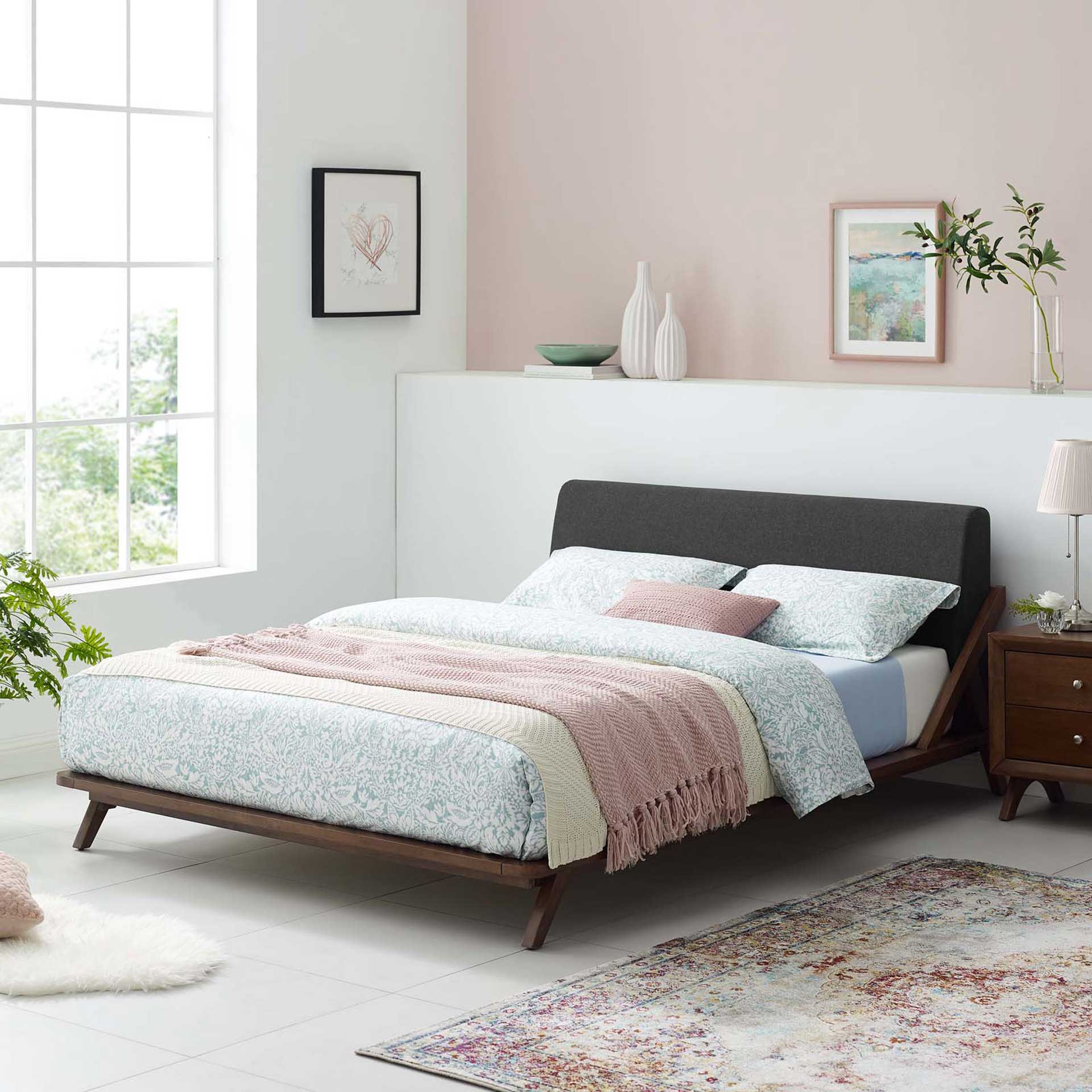 Larry Fabric Platform Bed Walnut/Gray - Image 5