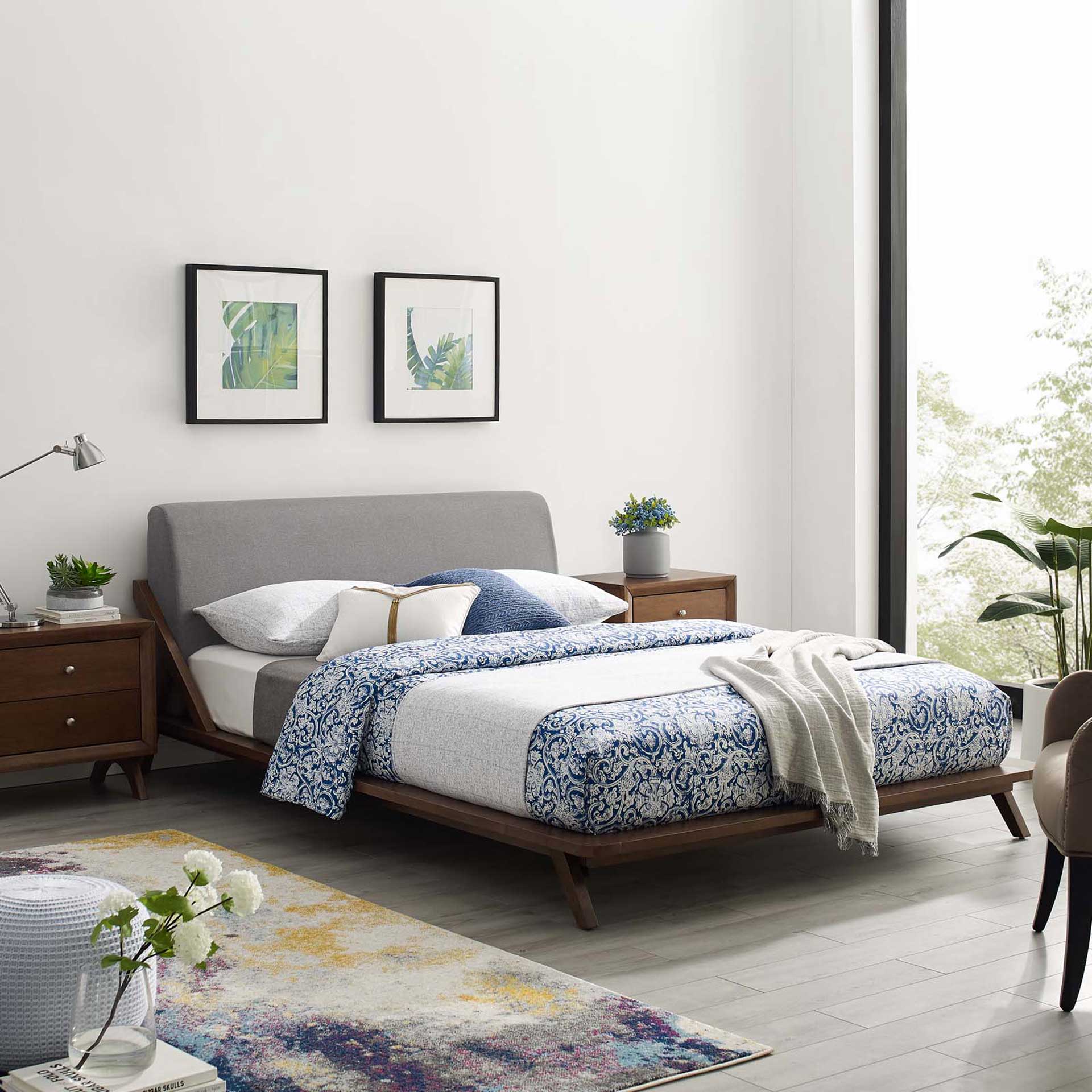 Larry Fabric Platform Bed Walnut/Light Gray - Image 5