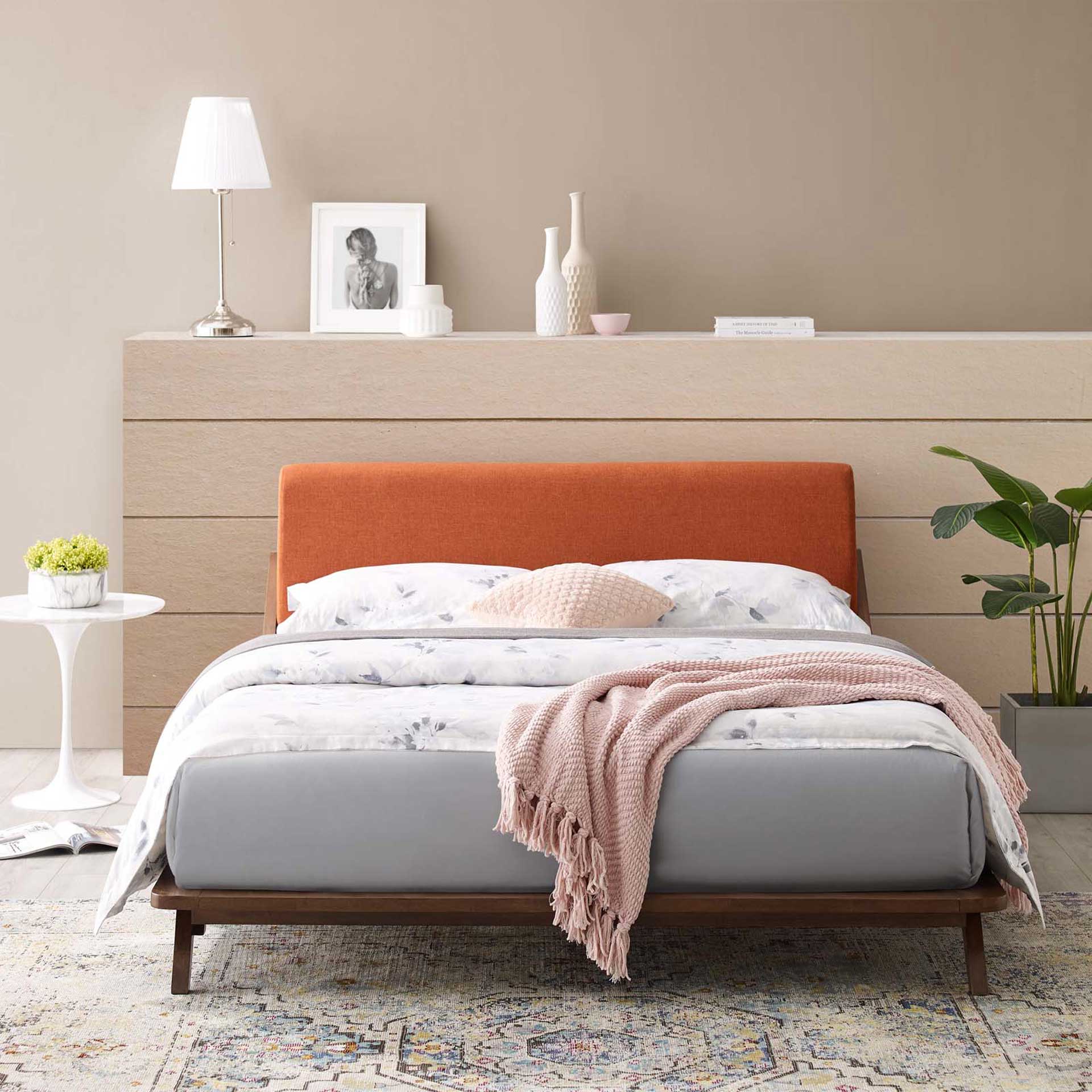 Larry Fabric Platform Bed Walnut/Orange - Image 5