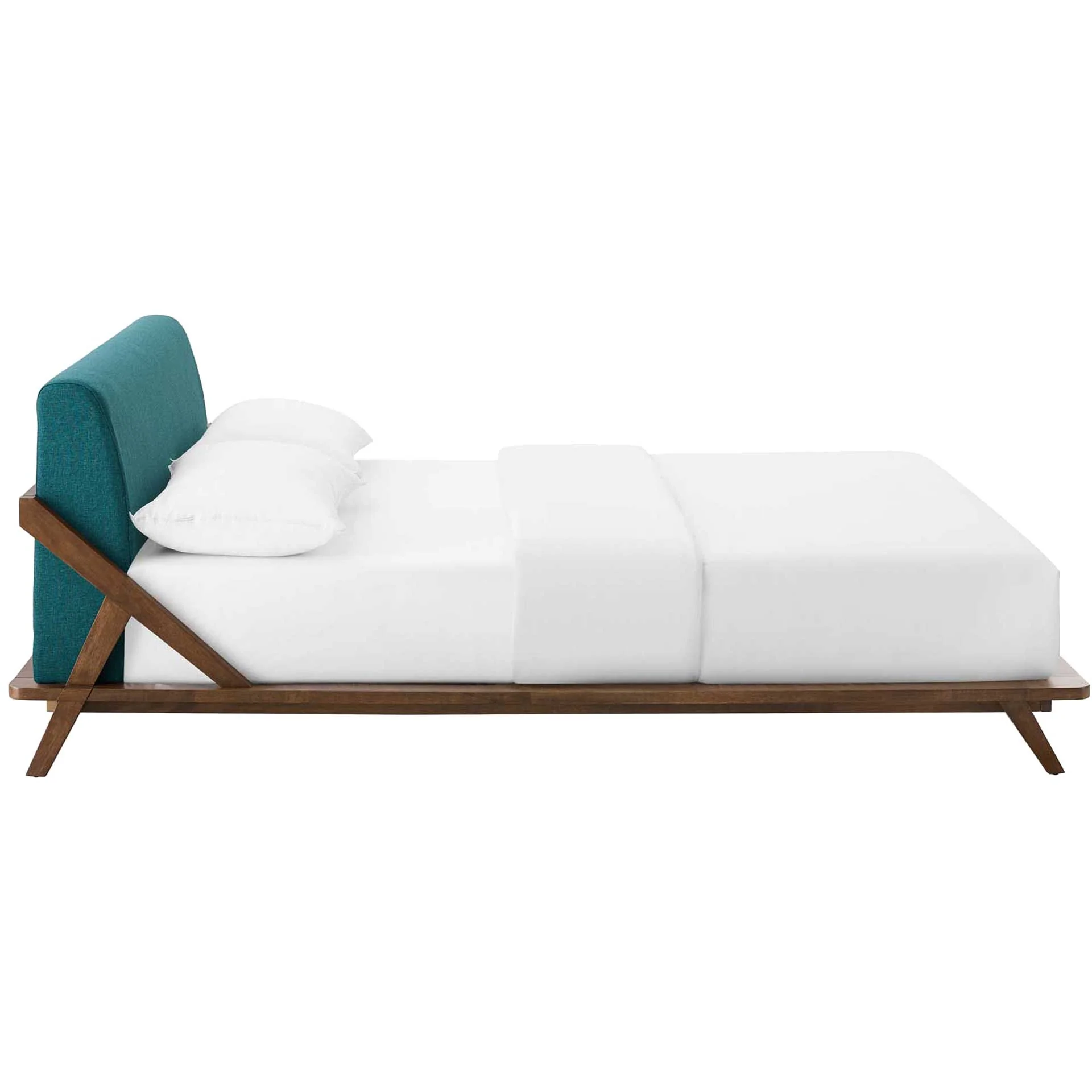 Larry Fabric Platform Bed Walnut/Teal - Image 3