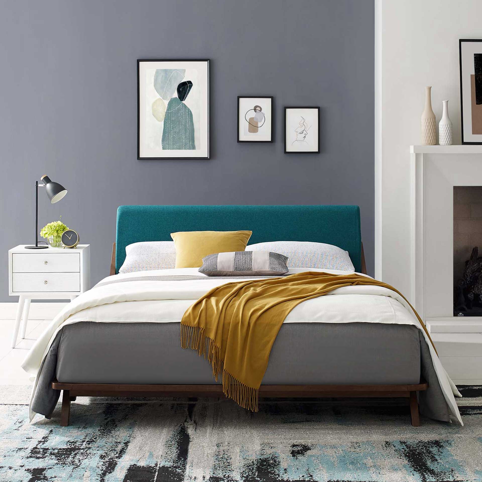 Larry Fabric Platform Bed Walnut/Teal - Image 5