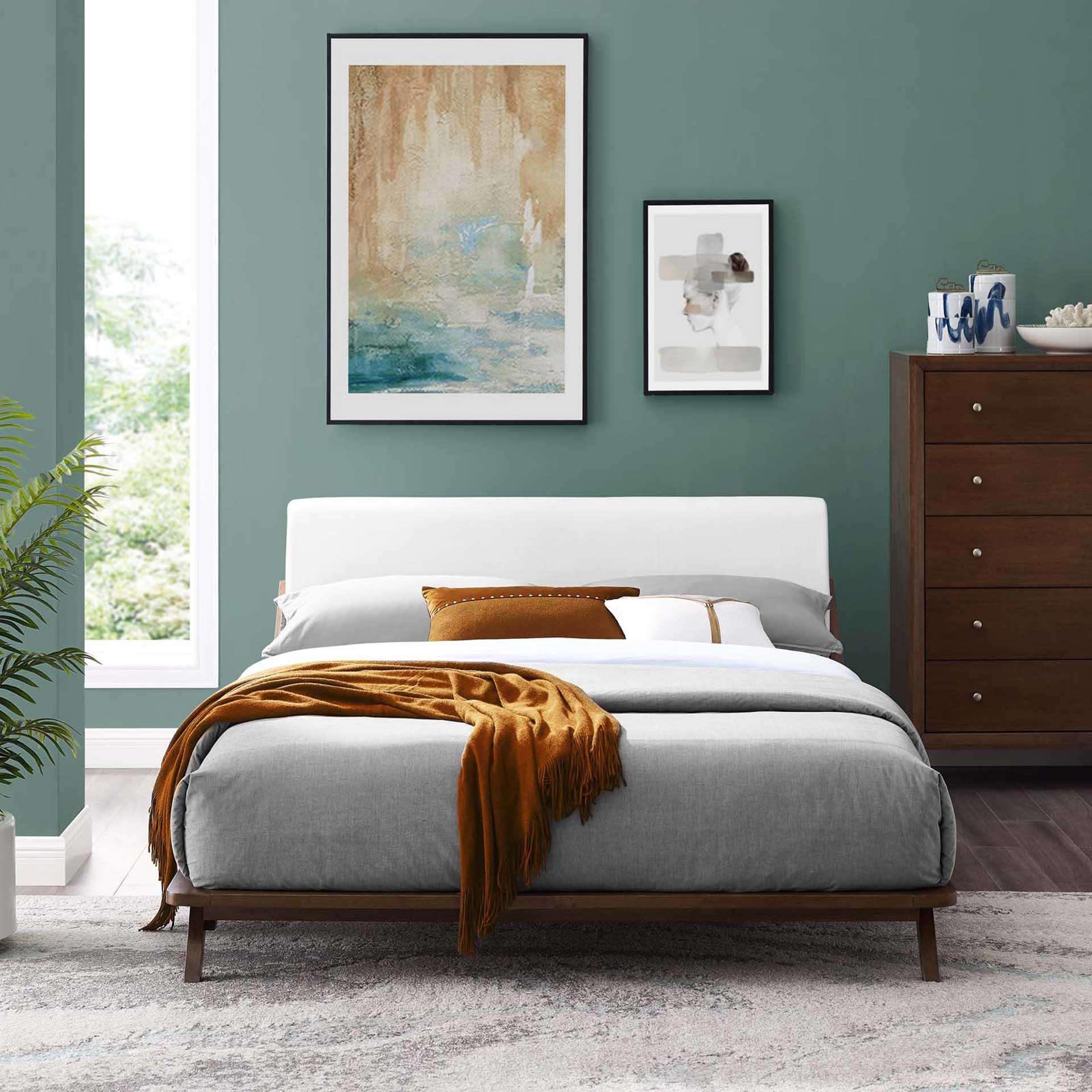 Larry Fabric Platform Bed Walnut/White - Image 5