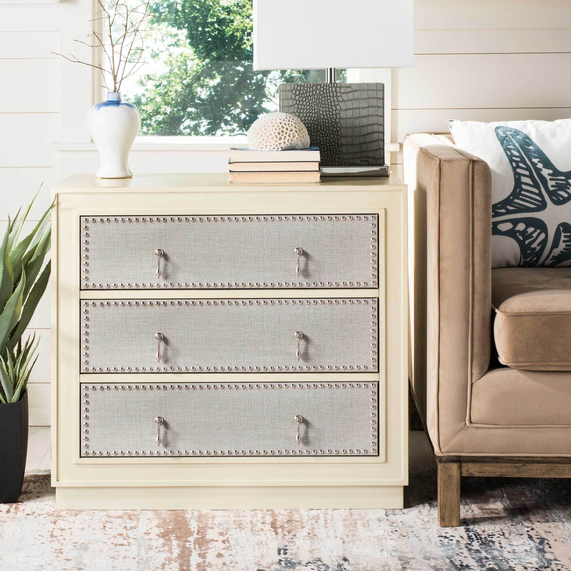 Lawson 3 Drawer Chest Antique Beige/Light Gray/Nickel - Image 4