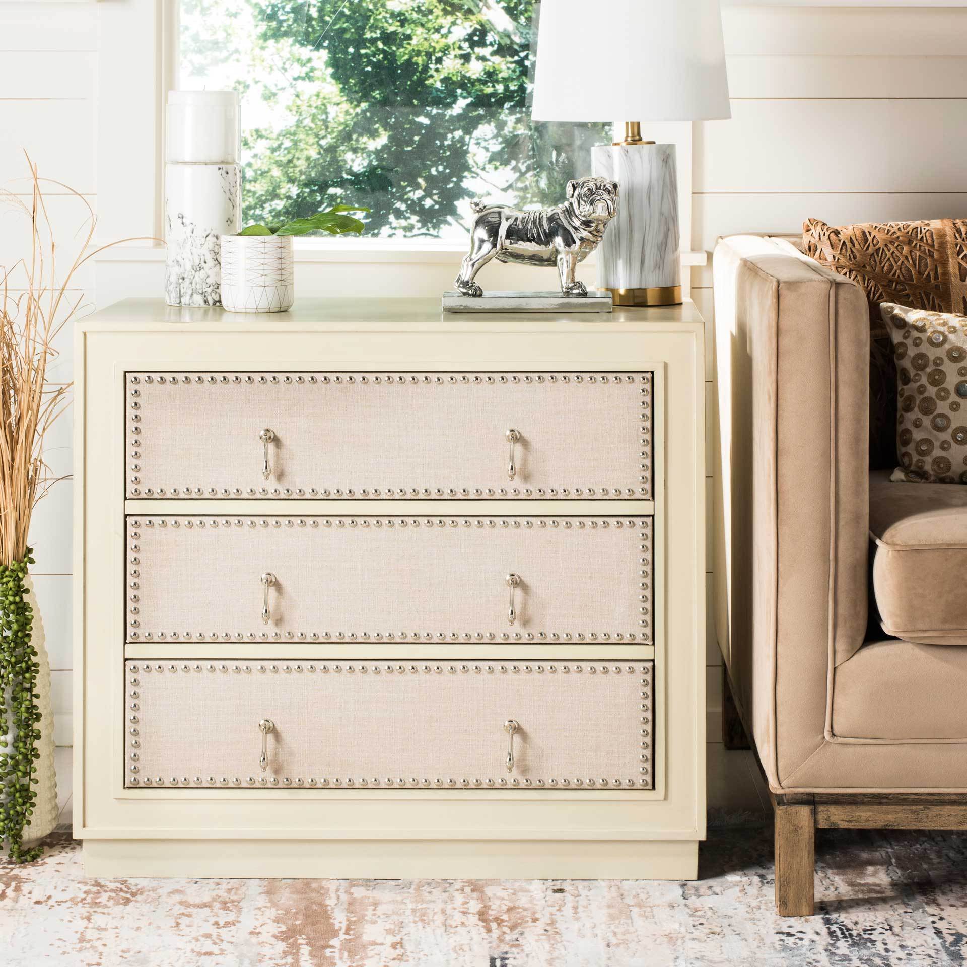 Lawson 3 Drawer Chest Antique Beige/Nickel - Image 4