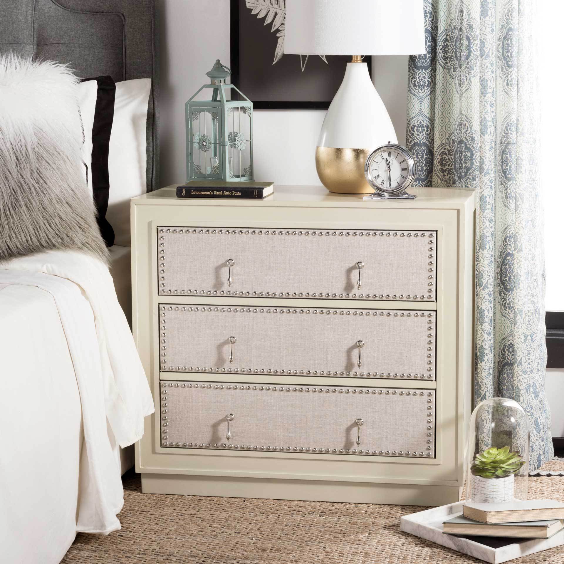 Lawson 3 Drawer Chest Antique Beige/Nickel - Image 5