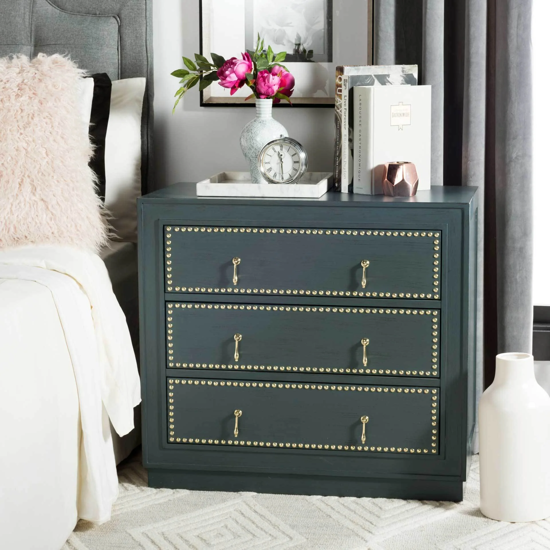 Lawson 3 Drawer Chest Steel Teal/Gold - Image 4