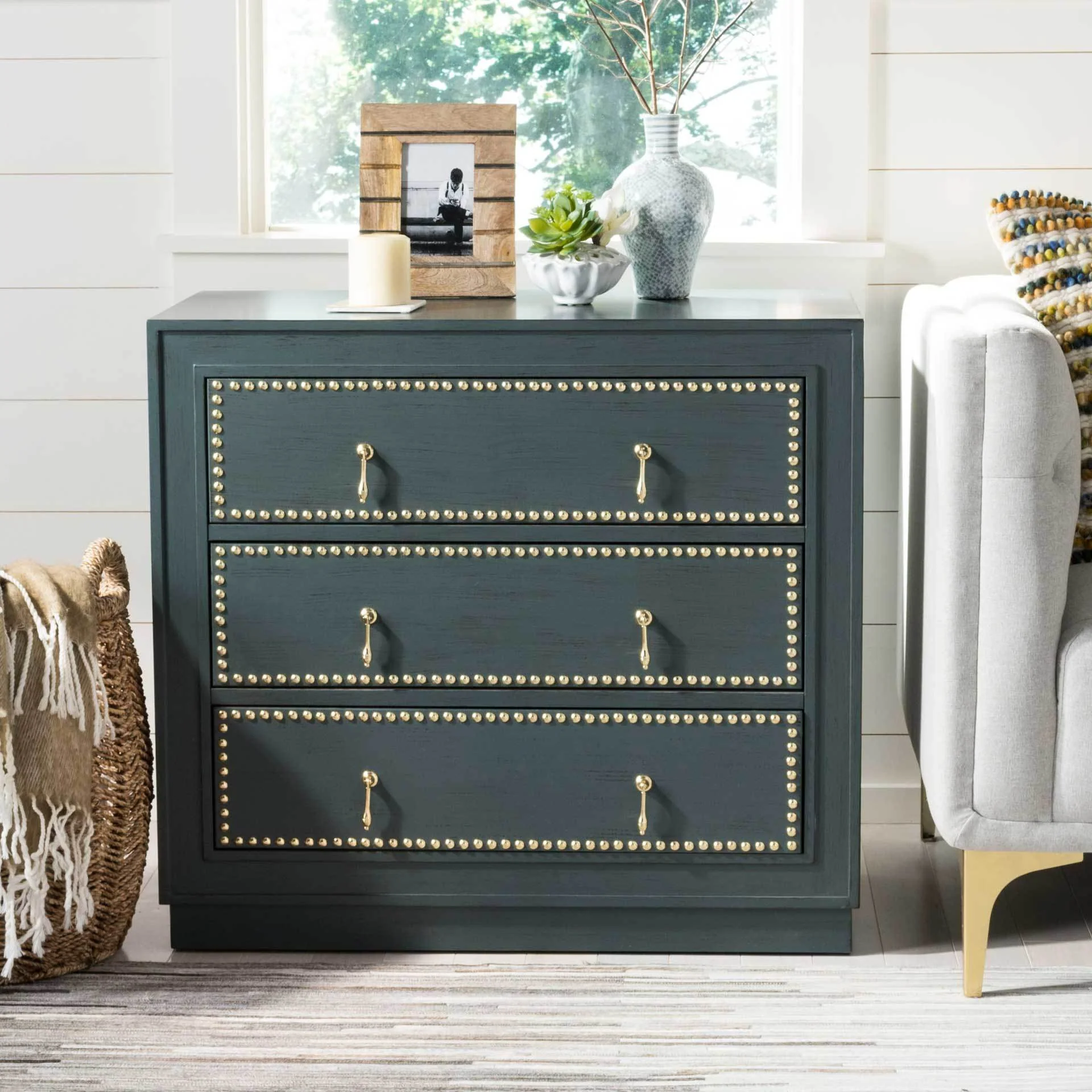 Lawson 3 Drawer Chest Steel Teal/Gold - Image 5