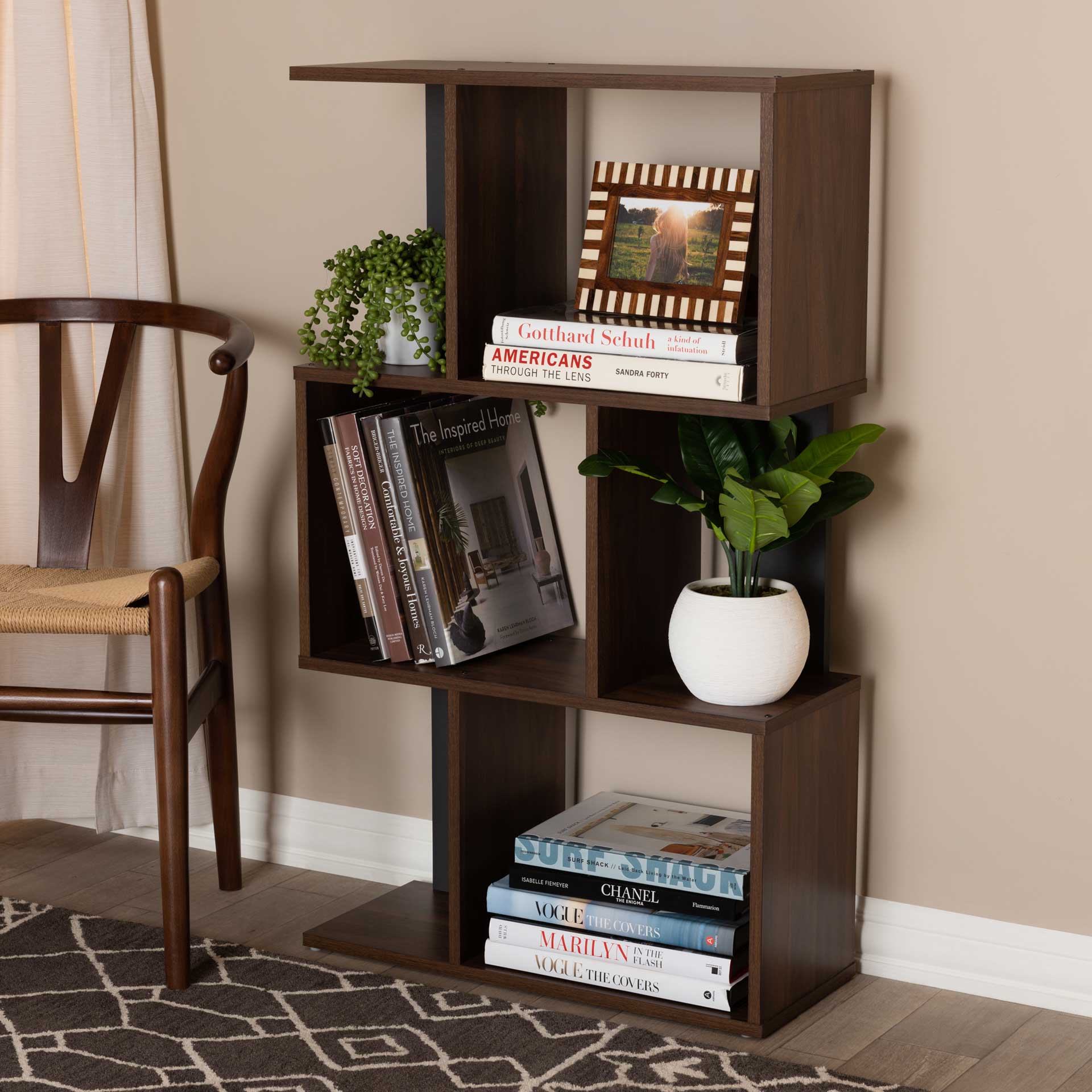 Leala Shelving Unit Walnut/Dark Gray - Image 7