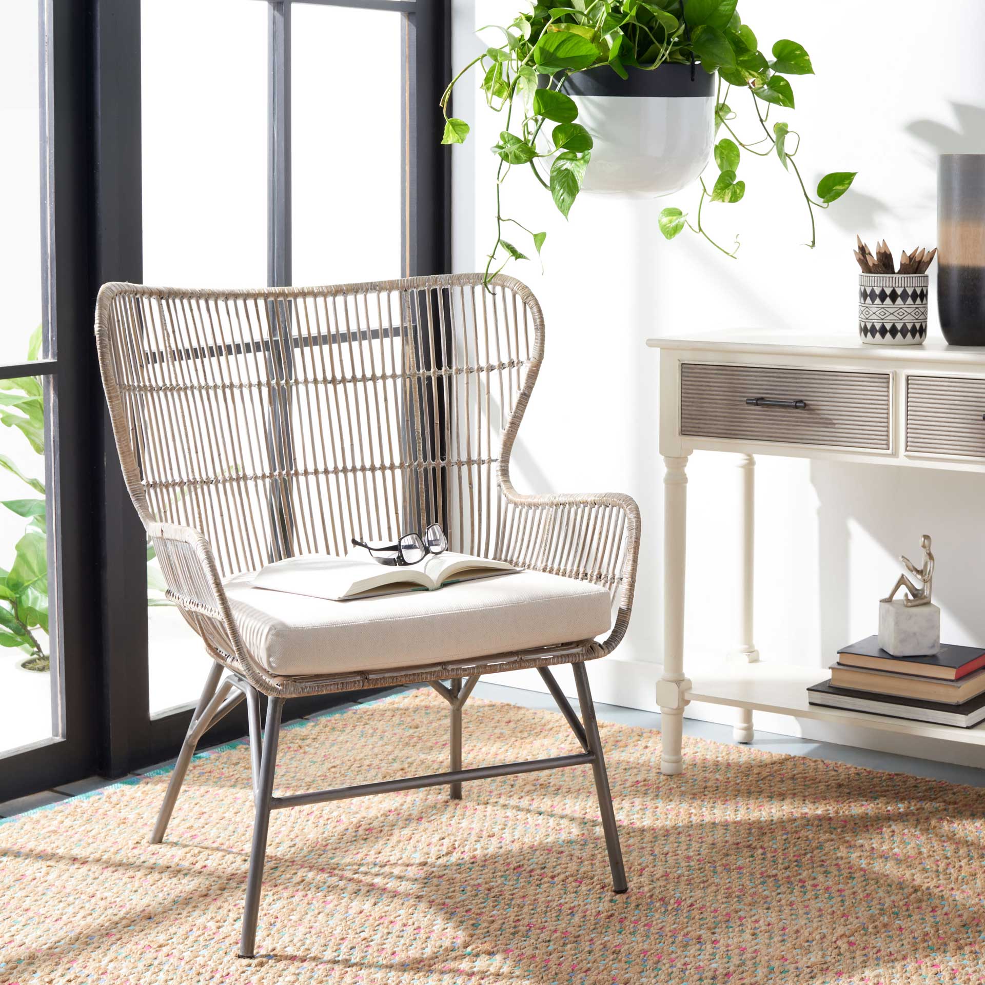 Leary Rattan Accent Chair Gray White Wash/Black - Image 7