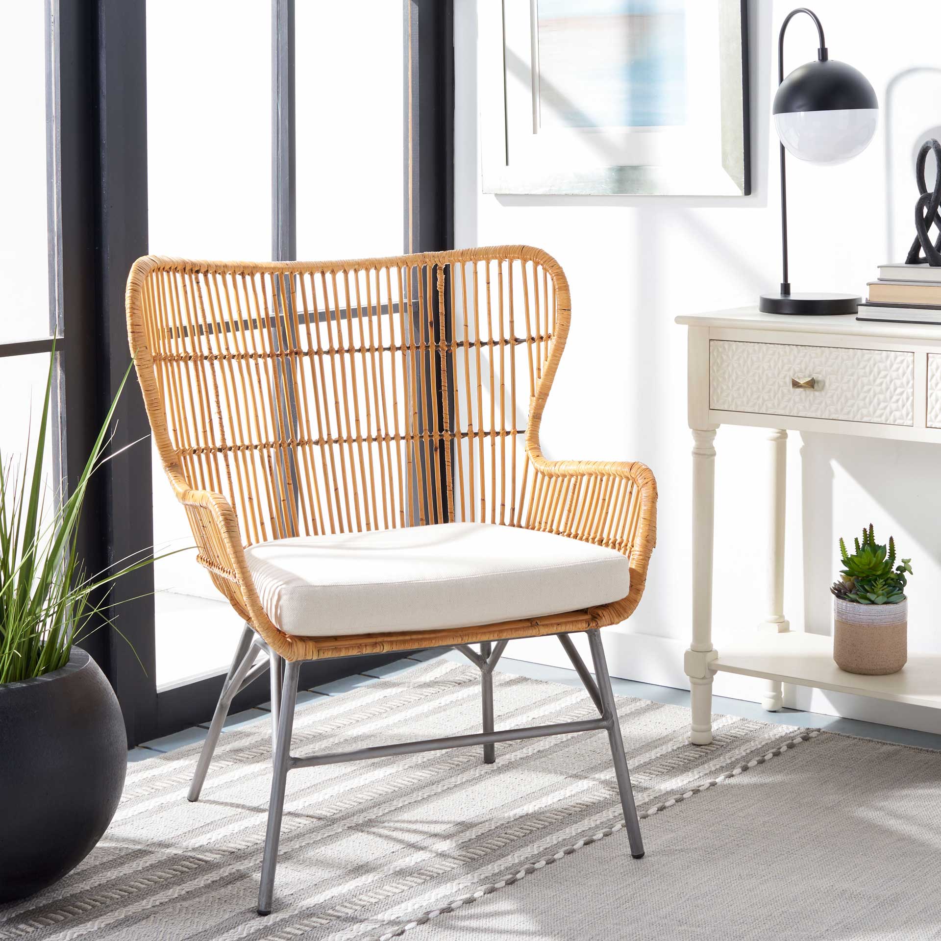 Leary Rattan Accent Chair Natural/White/Black - Image 7