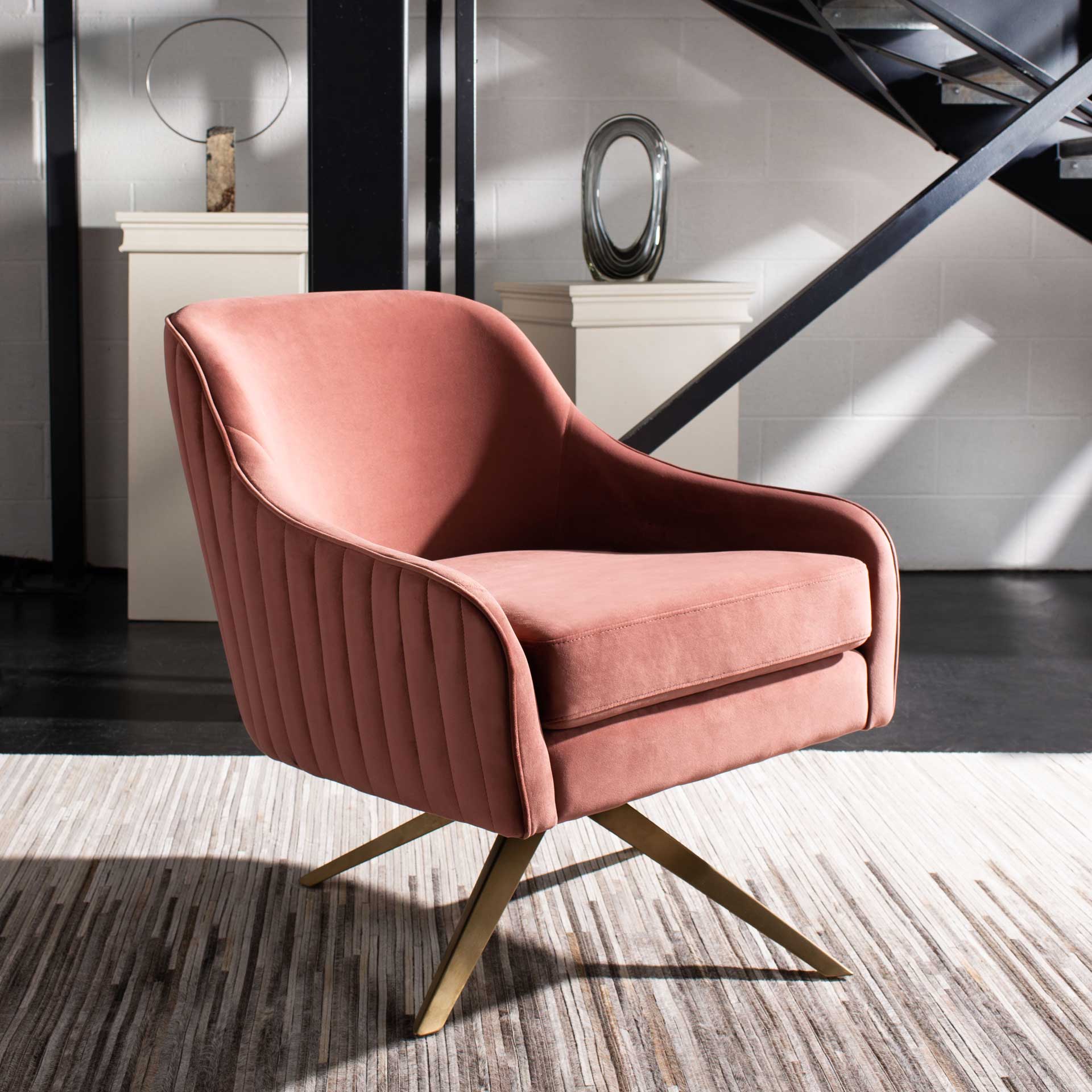 Leif Channeled Velvet Accent Chair Dusty Rose - Image 7