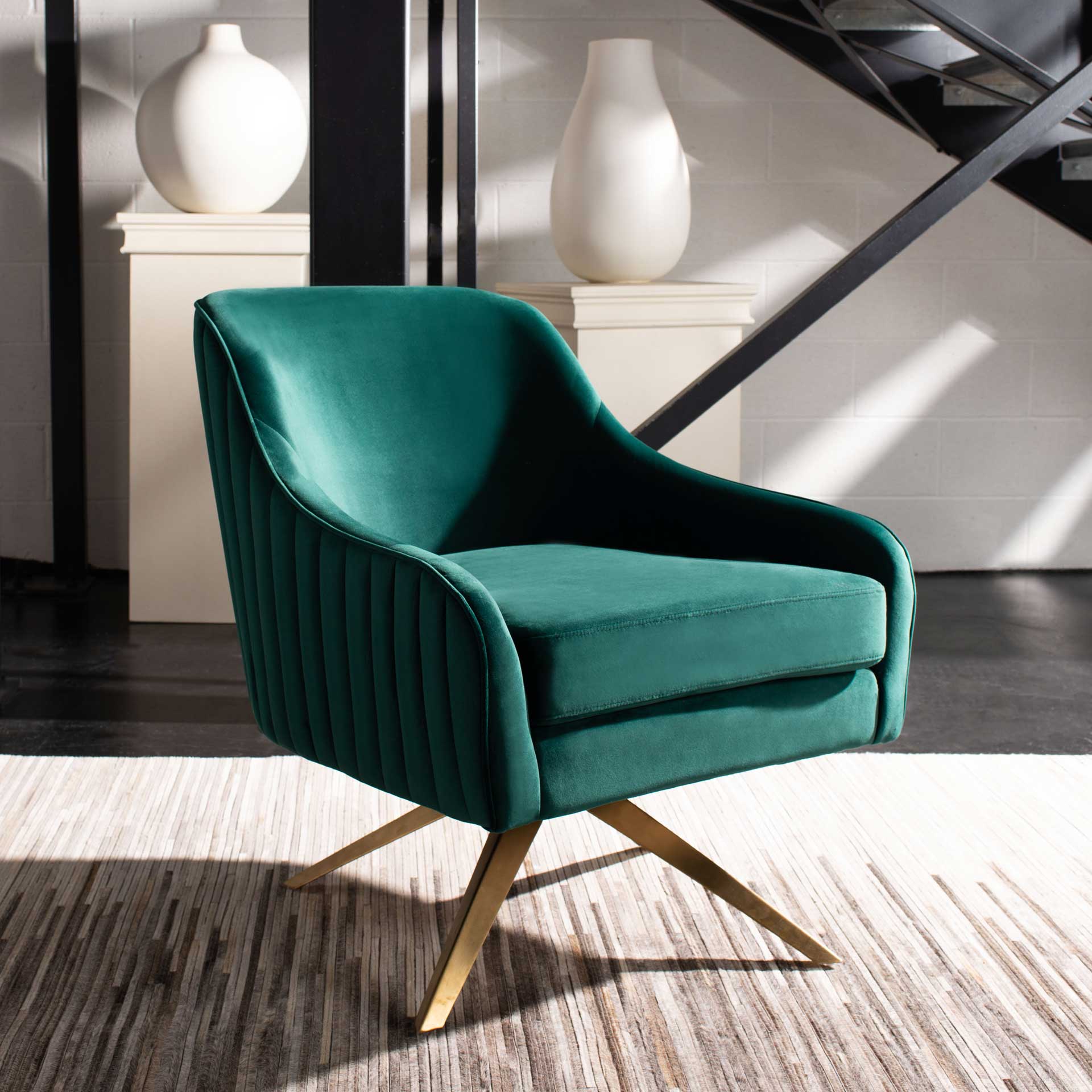 Leif Channeled Velvet Accent Chair Emerald - Image 7